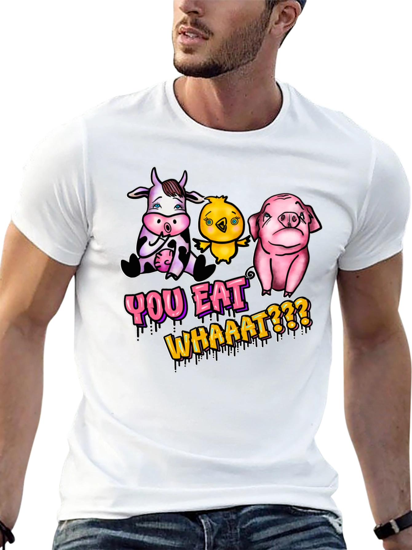Black Vegan T-Shirt: You Eat Whaaat??? Funny Animal Design view 13