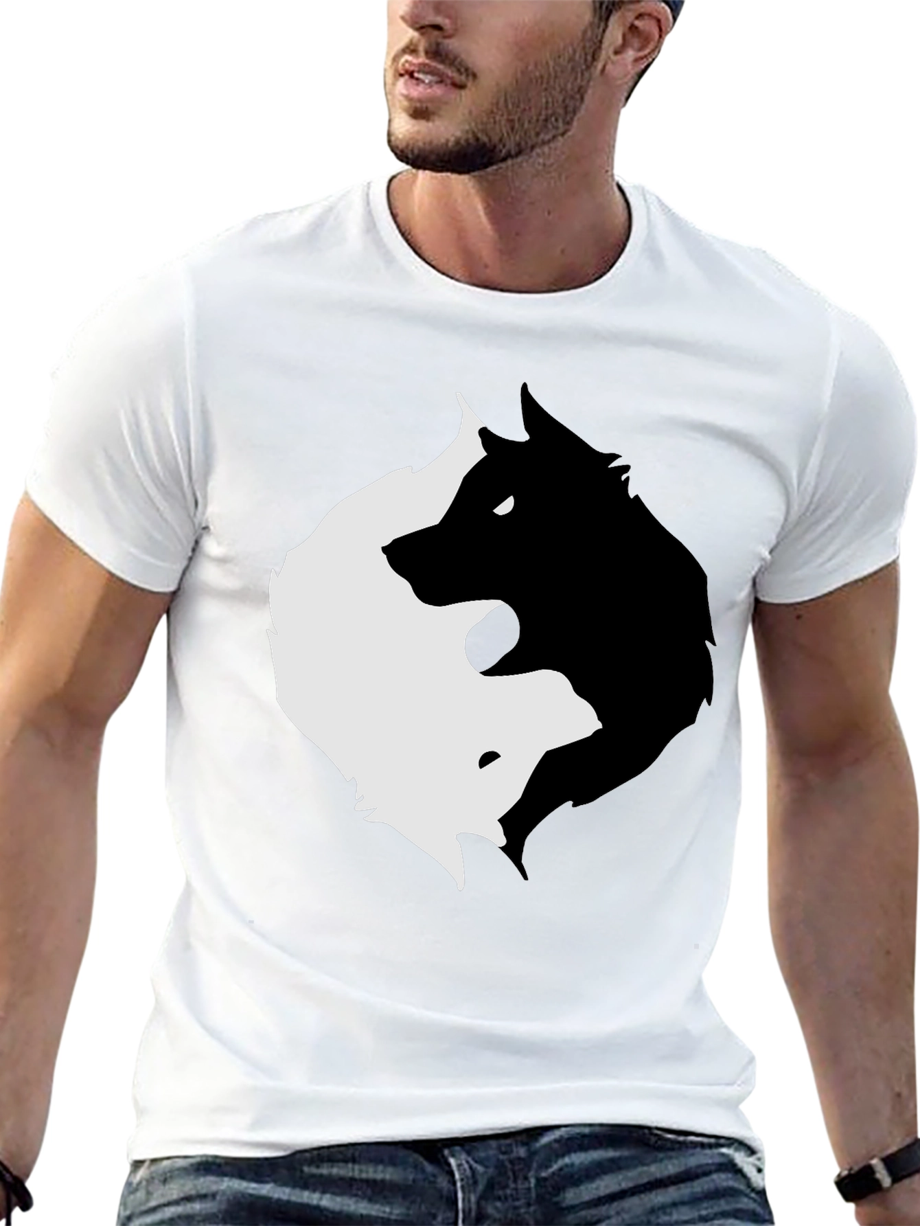 Black Yin Yang Wolves Graphic Tee - Black view 13