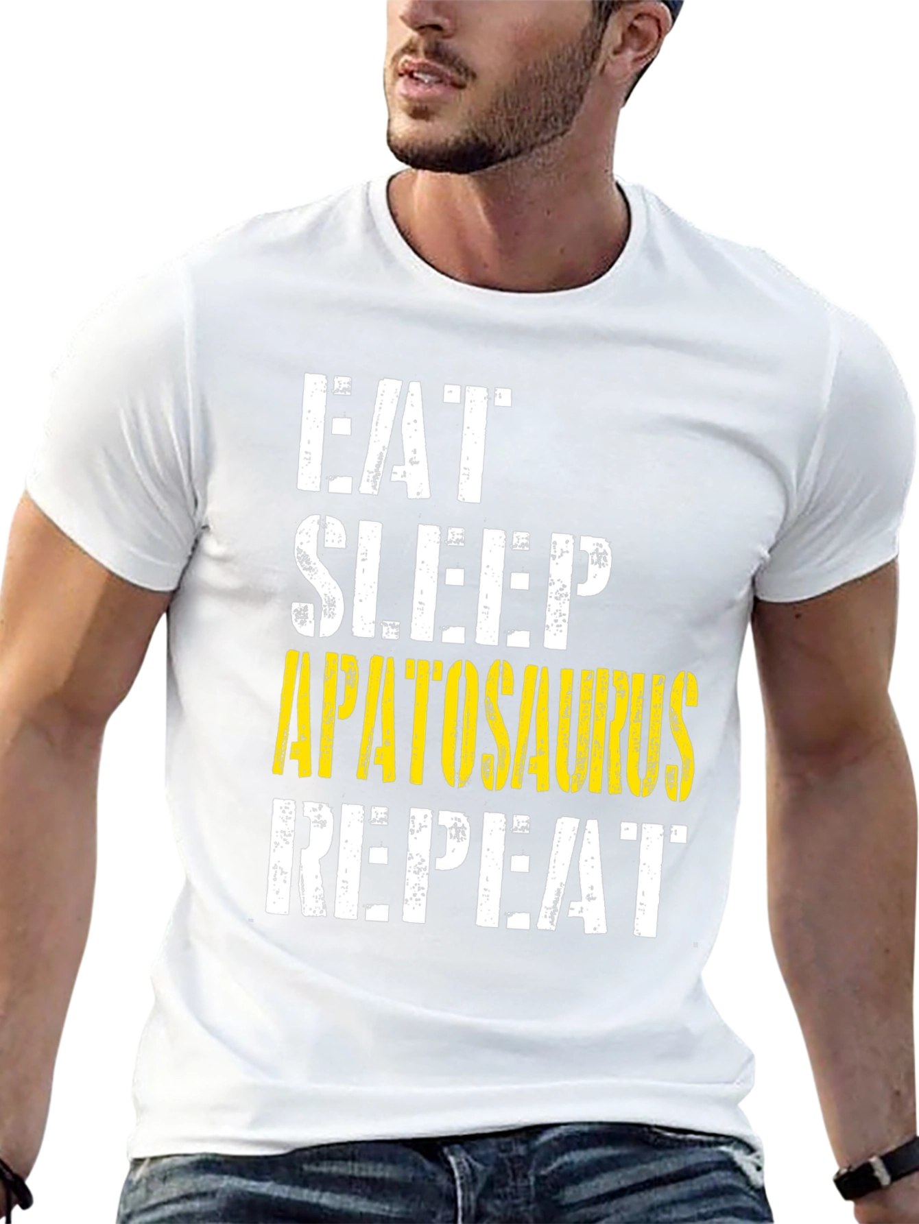 Black Eat Sleep Apatosaurus Repeat Graphic Tee view 13