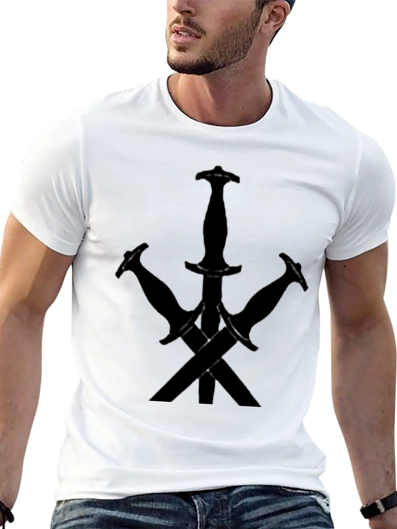 Black Men's Black T-Shirt - Dagger Graphic view 13