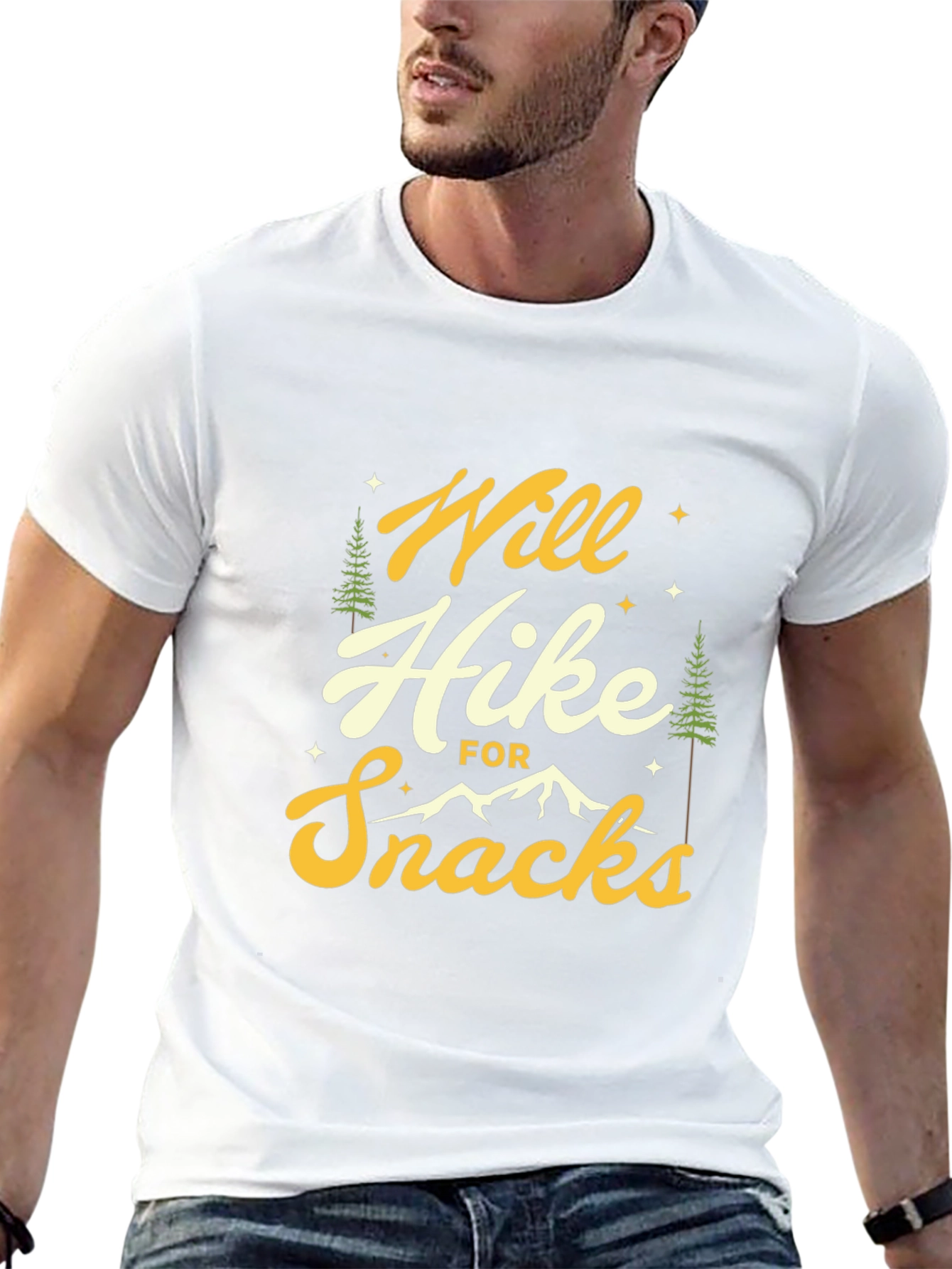 Black Hiker Tee: Will Hike For Snacks Graphic T-Shirt view 13