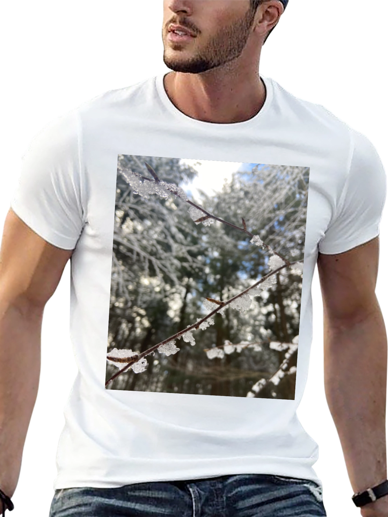 Black Winter Branch Graphic Tee - Nature Inspired Design view 13
