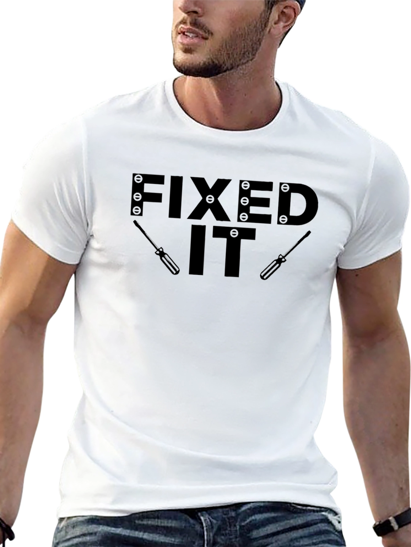 Black Fixed It T-Shirt - Repairman Humor view 13