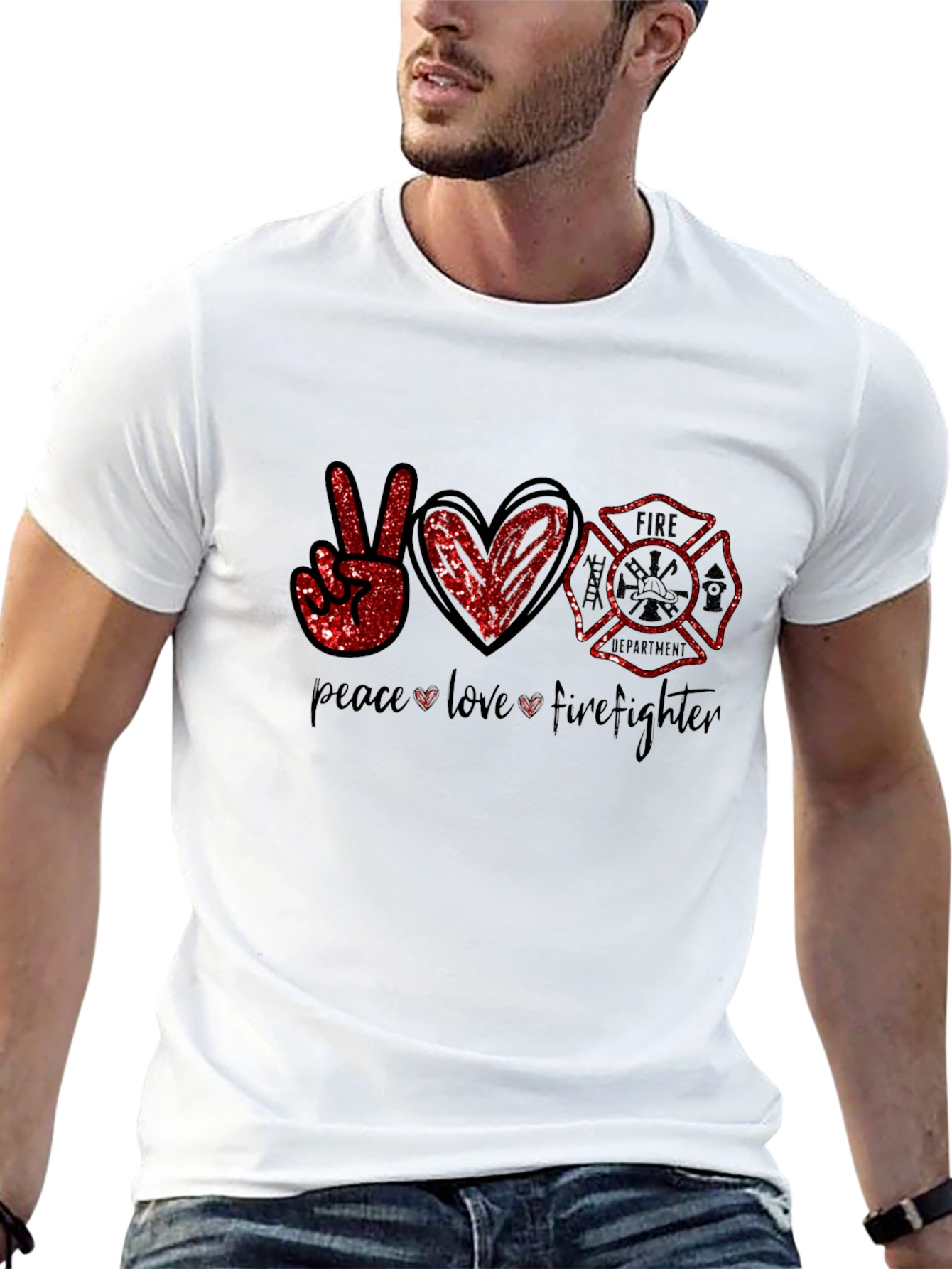 Black Peace Love Firefighter Graphic Tee view 13