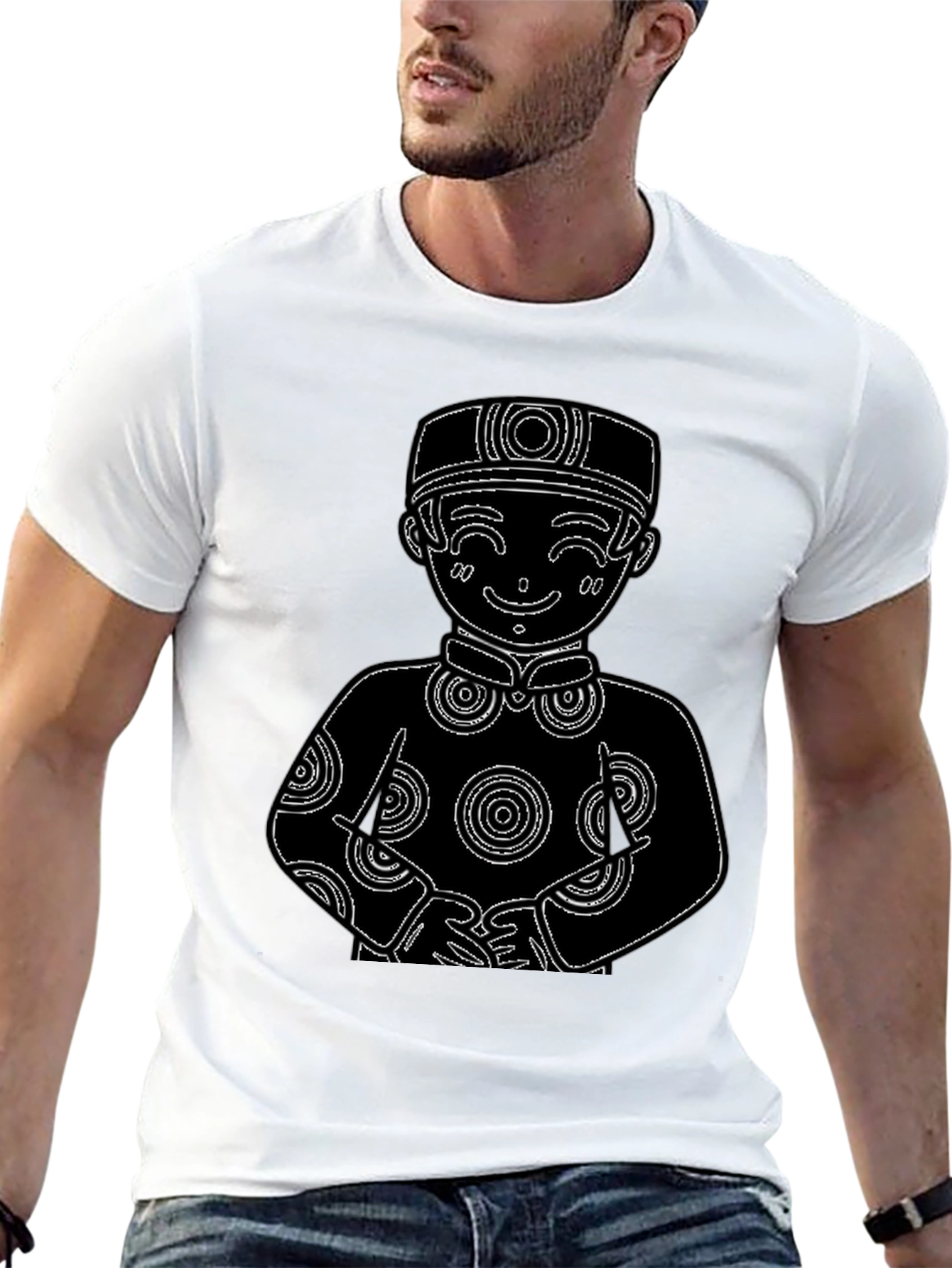 Black Black T-Shirt with Cute Cartoon Boy Design view 13