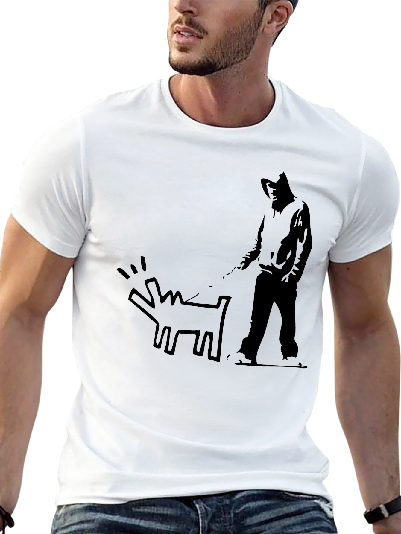 Black Banksy Graffiti Dog T-Shirt - Black view 13