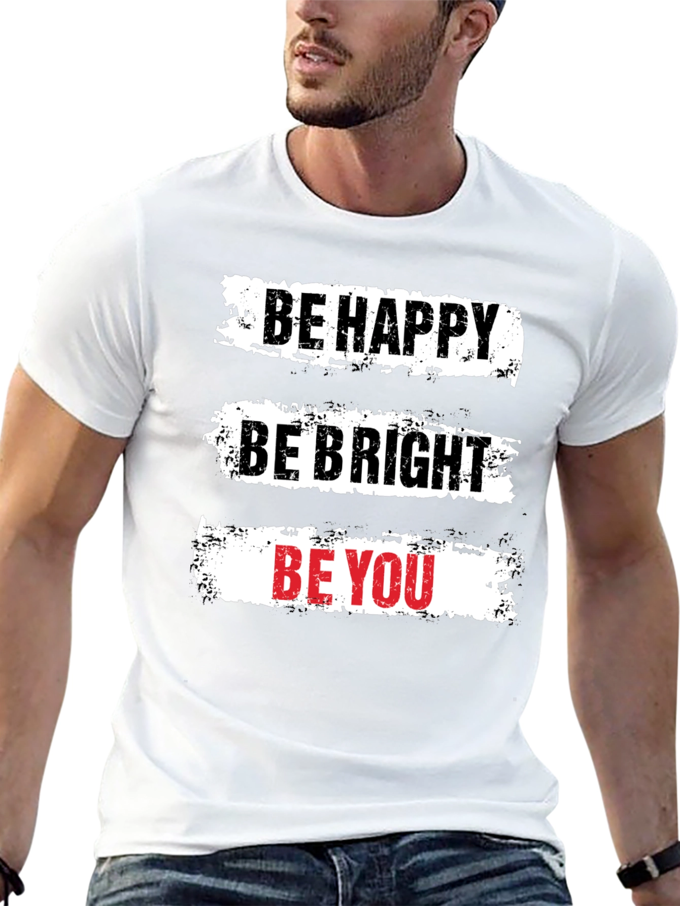 Black Be Happy T-Shirt - Motivational Graphic Tee view 13