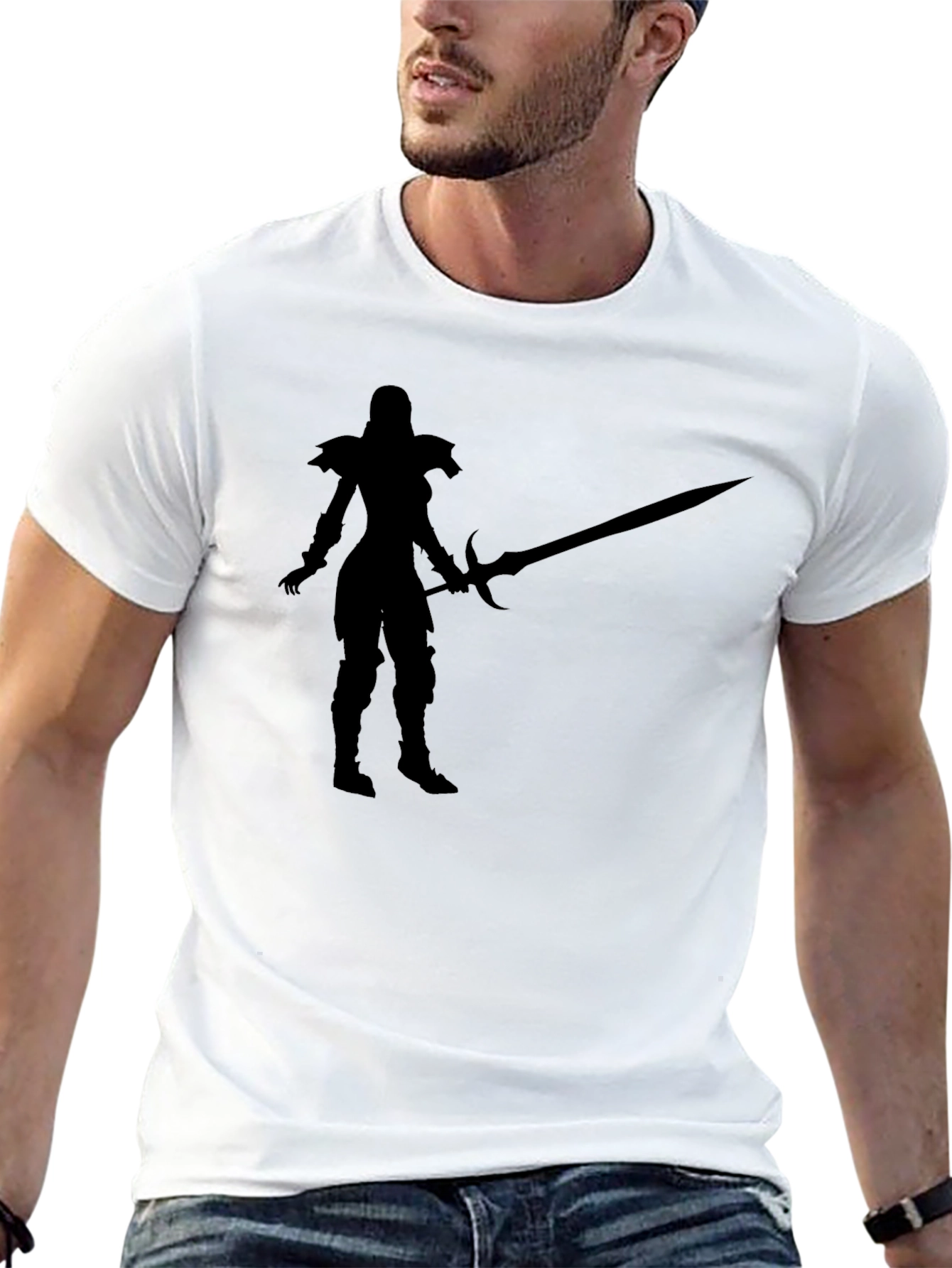 Black Warrior Silhouette Graphic Black T-Shirt view 13