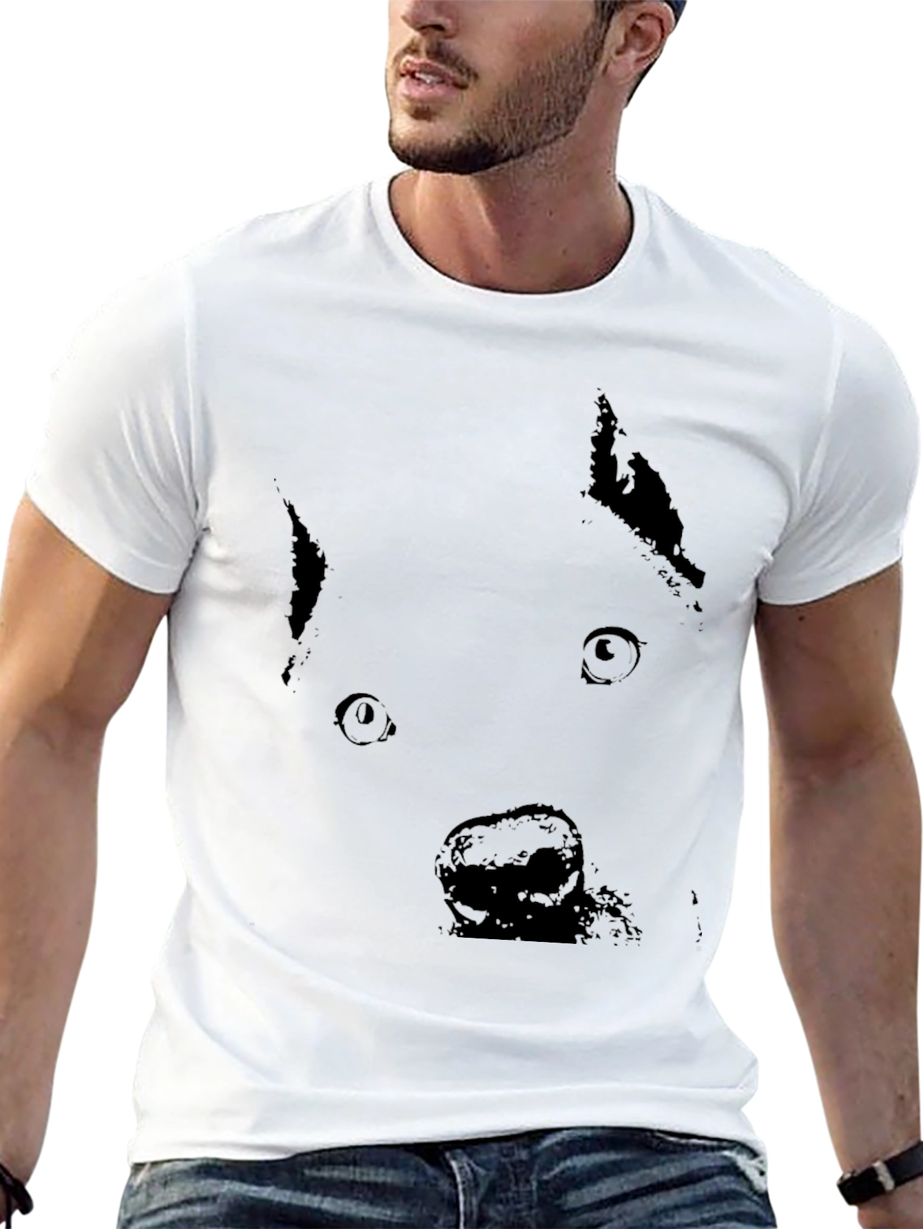 Black Black Dog Face Graphic T-Shirt - Casual Style view 13