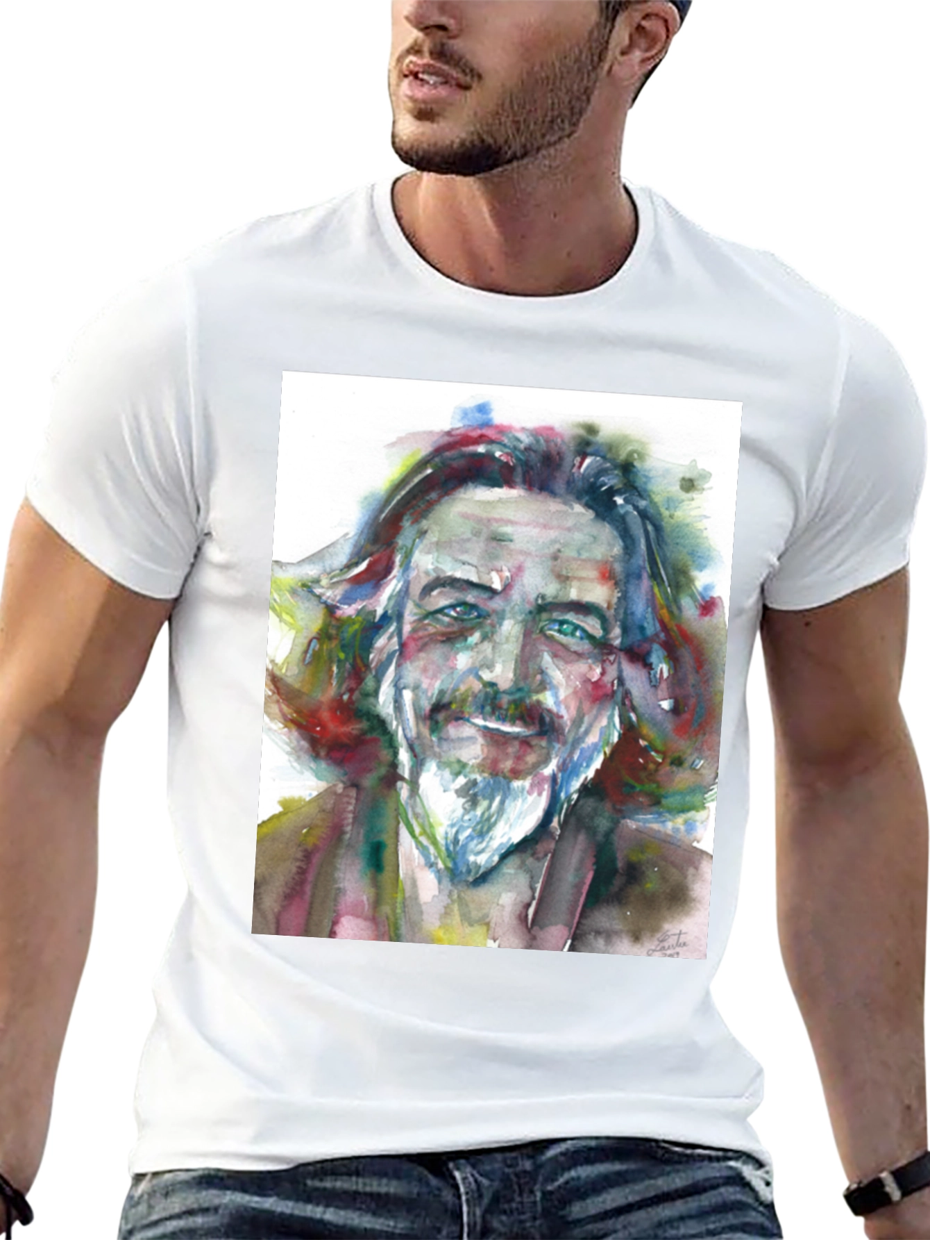 Black Watercolor Portrait Tee - Artistic Style view 13