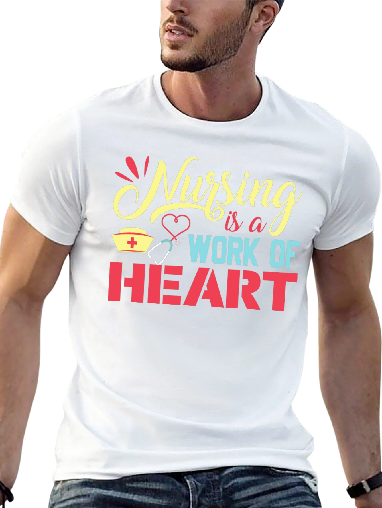 Black Nursing is a Work of Heart Graphic Tee view 13