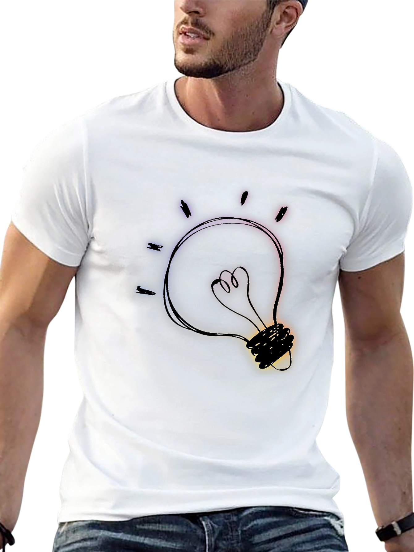 Black Idea Bulb Graphic Tee - Black Cotton T-Shirt view 13