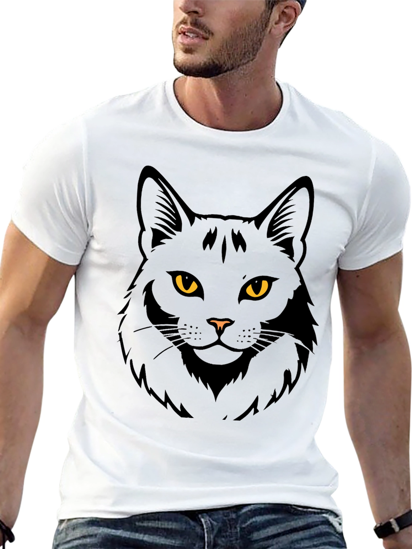 Black Black Cat Graphic Tee - Men's Casual Crew Neck T-Shirt view 13
