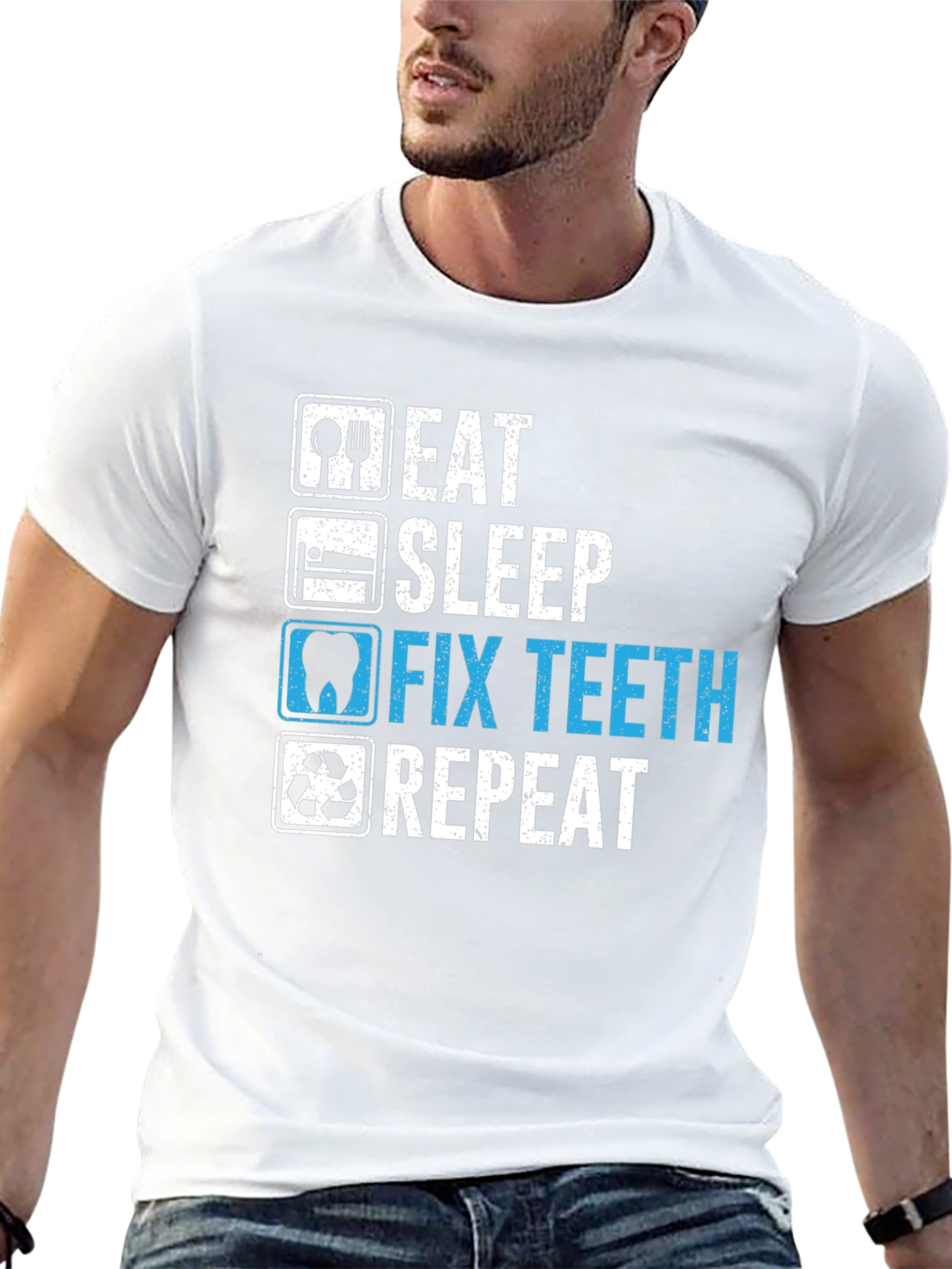 Black Eat Sleep Fix Teeth Repeat T-Shirt - Dentist Humor view 13