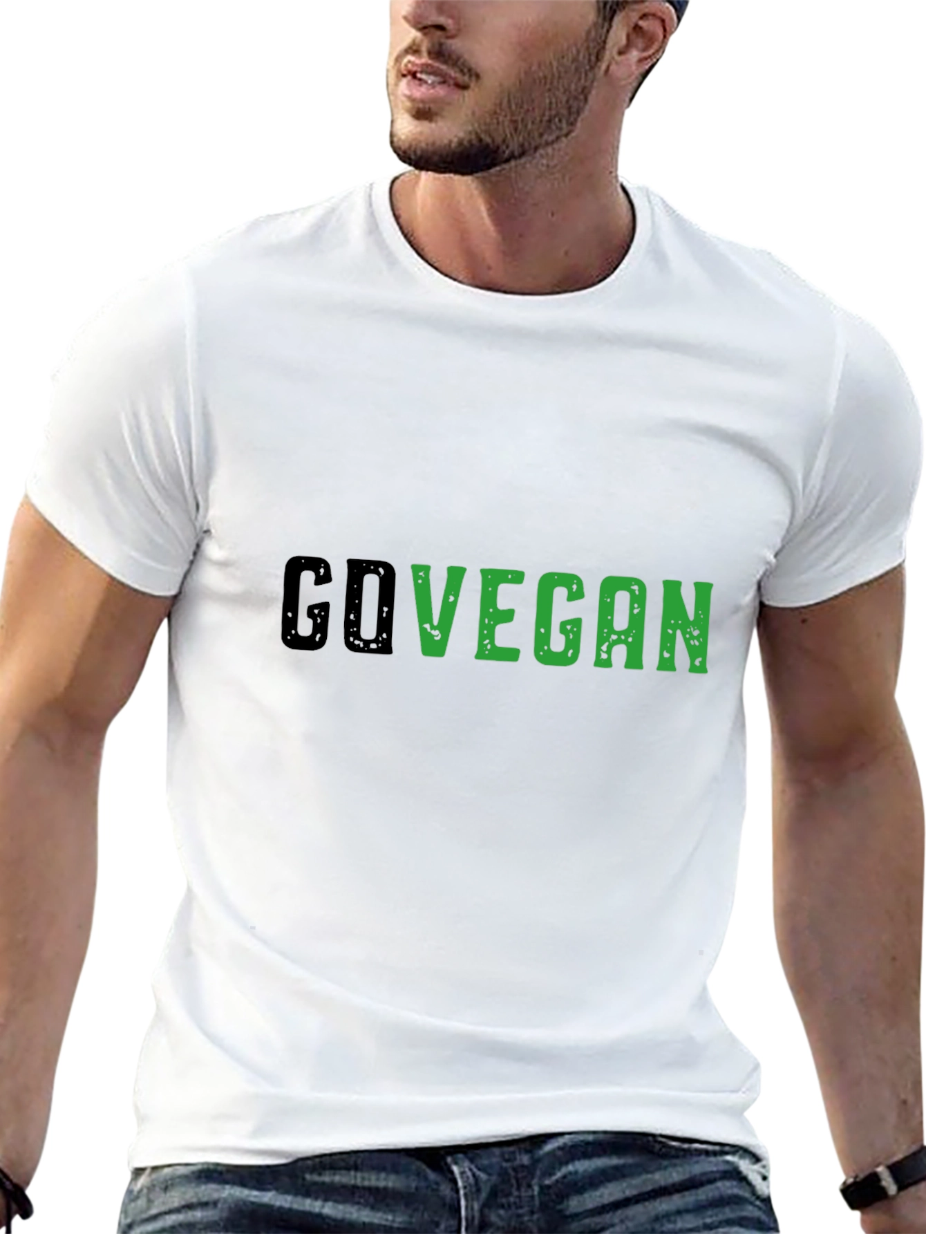Black Go Vegan Black Tee - Stylish Vegan Statement Shirt view 13