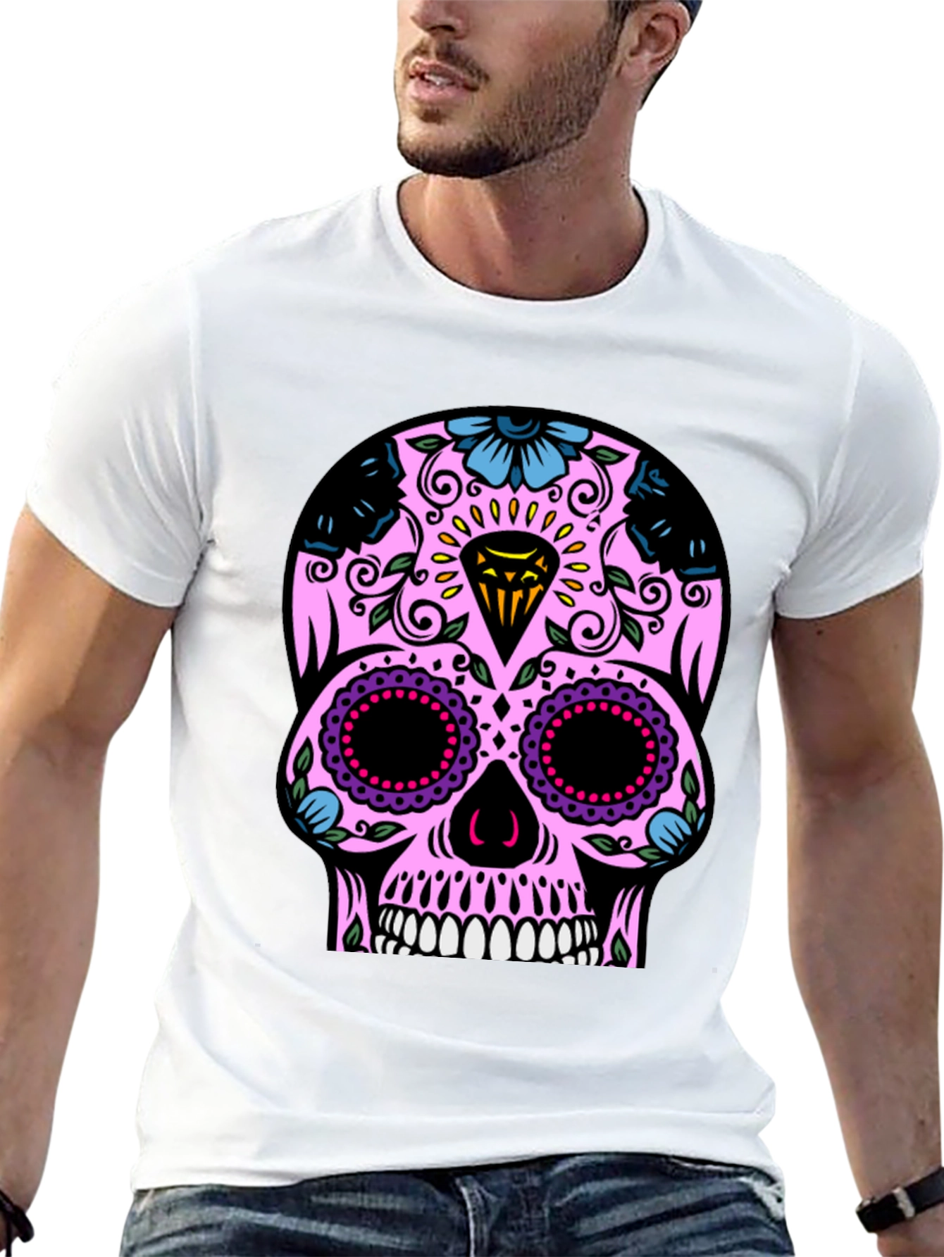 Black Sugar Skull T-Shirt - Black Graphic Tee view 13