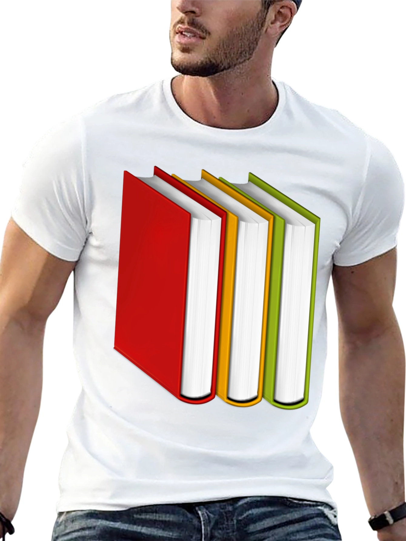 Black Book Lover's Tee: Colorful Book Stack Graphic T-Shirt view 13