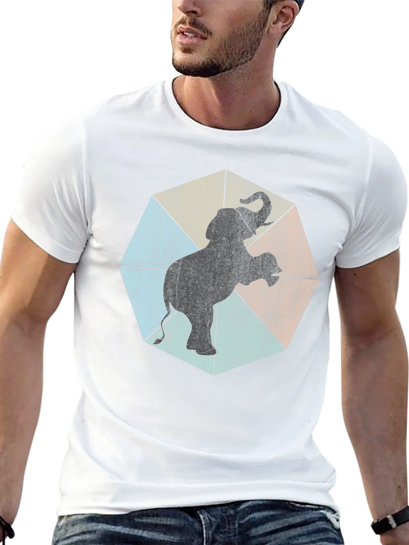 Black Retro Elephant Graphic Tee - Cool Animal Print Shirt view 13