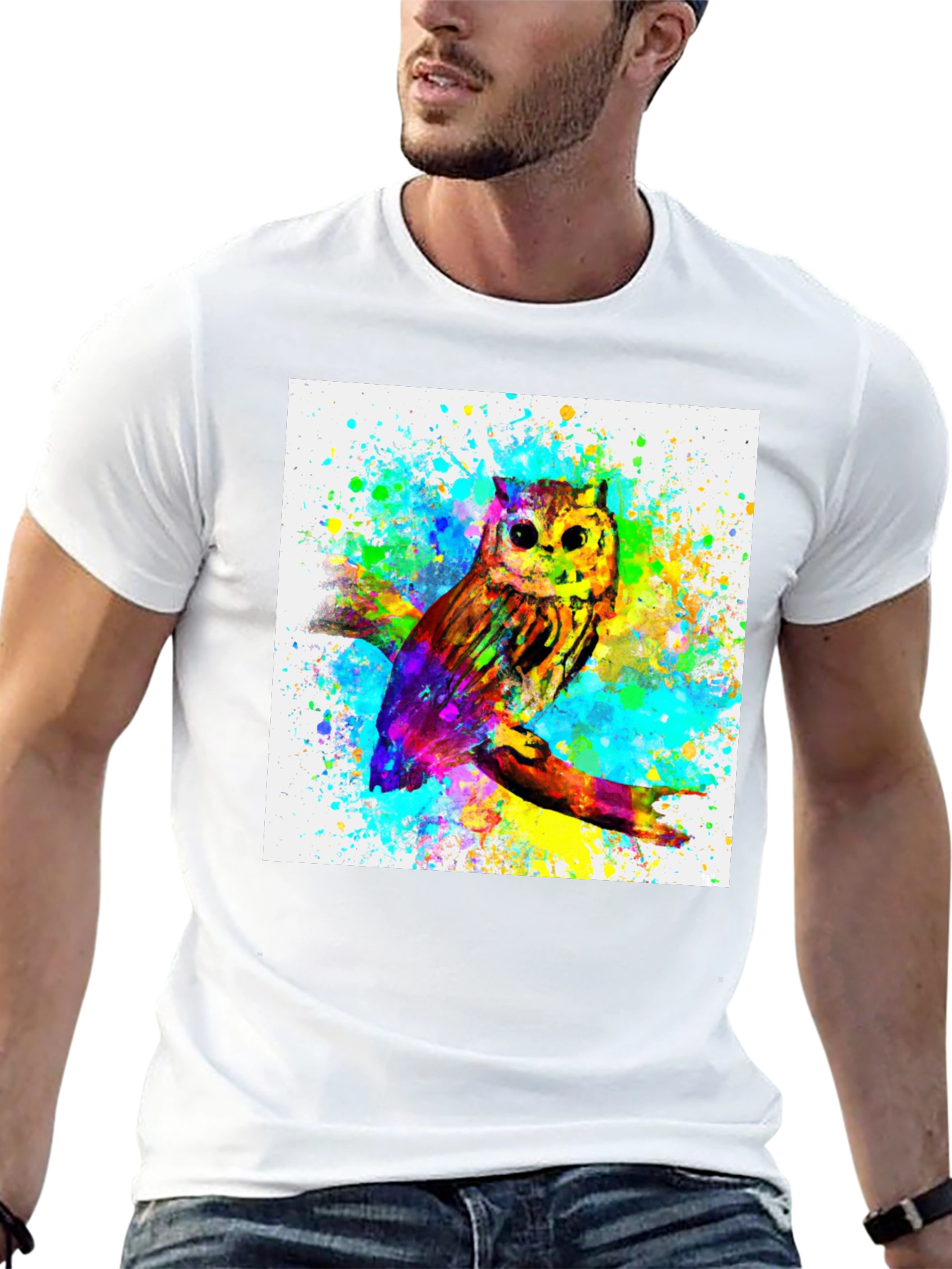 Black Watercolor Owl Graphic Black T-Shirt view 13