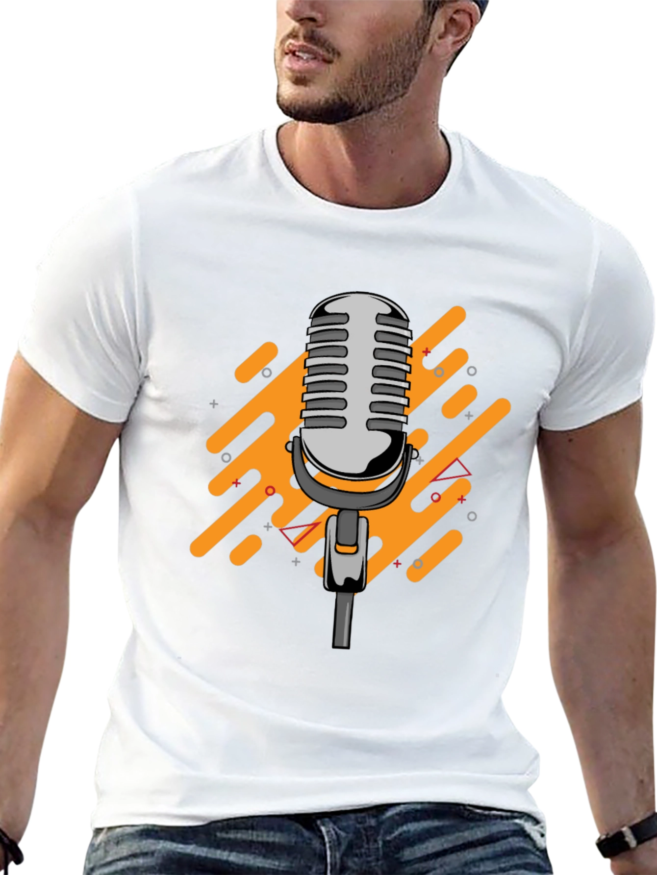 Black Retro Microphone Graphic Black T-Shirt view 13