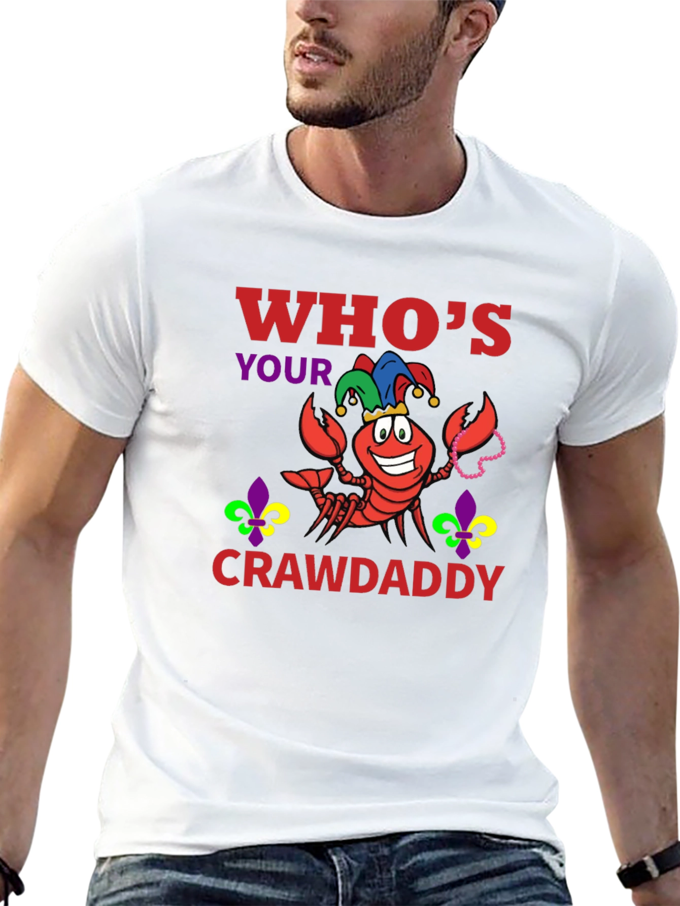 Black Who's Your Crawdaddy T-Shirt Mardi Gras Style view 13