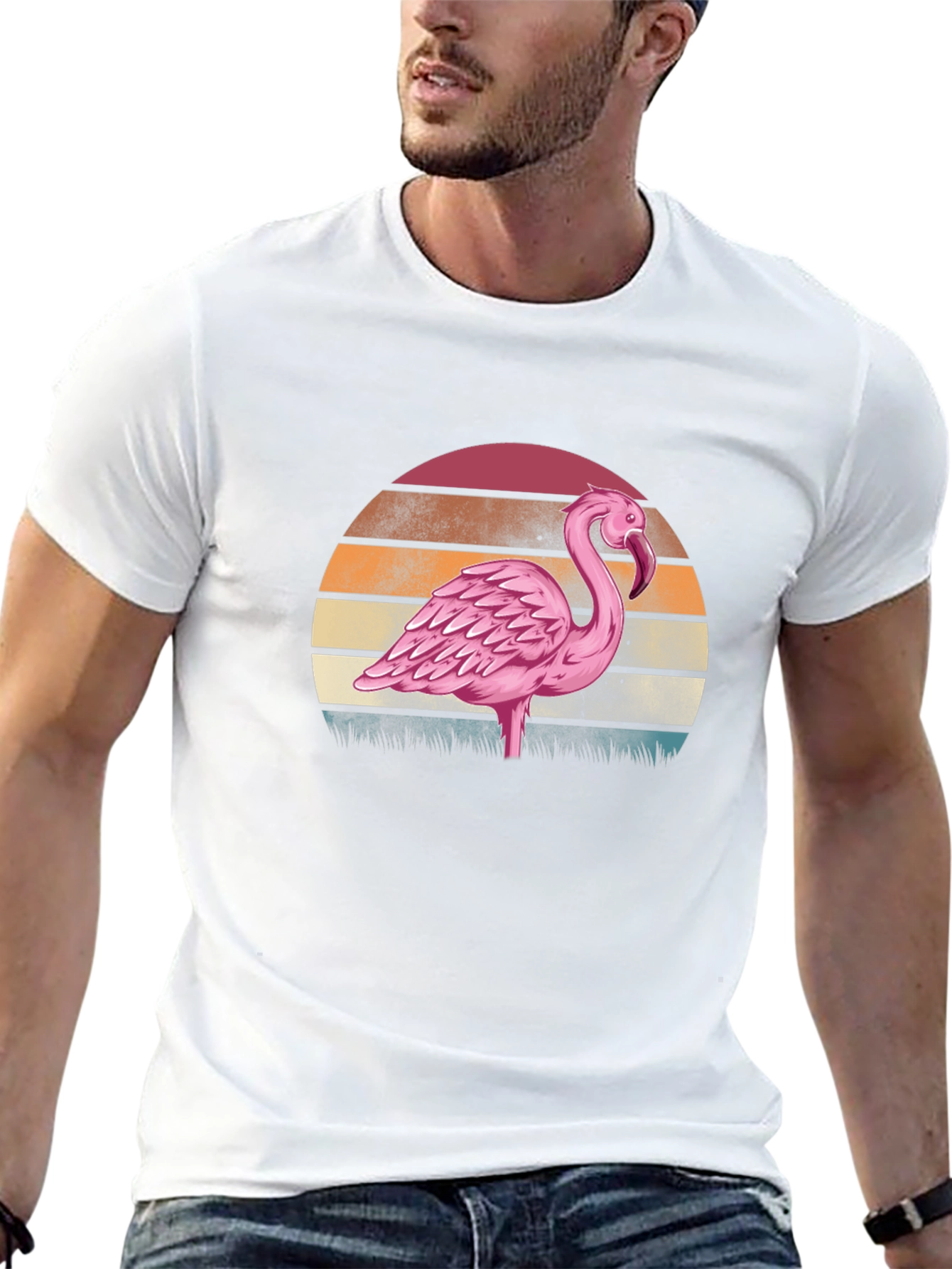 Black Retro Flamingo Sunset T-Shirt - Black view 13
