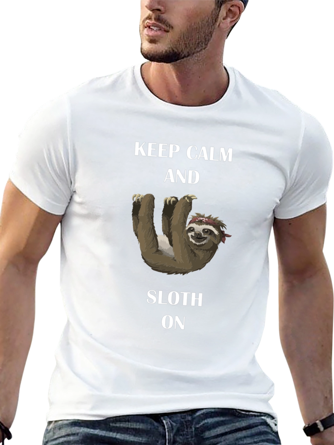 Black Keep Calm and Sloth On T-Shirt view 13