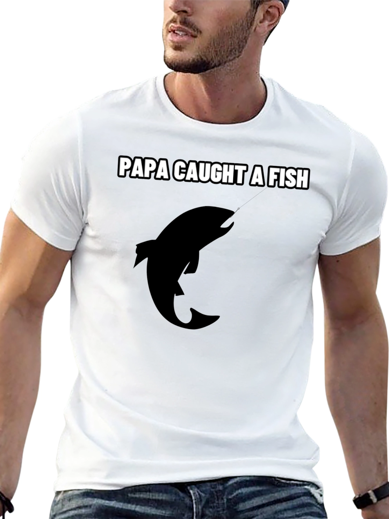 Black Papa Caught a Fish Graphic Tee - Black Cotton view 13