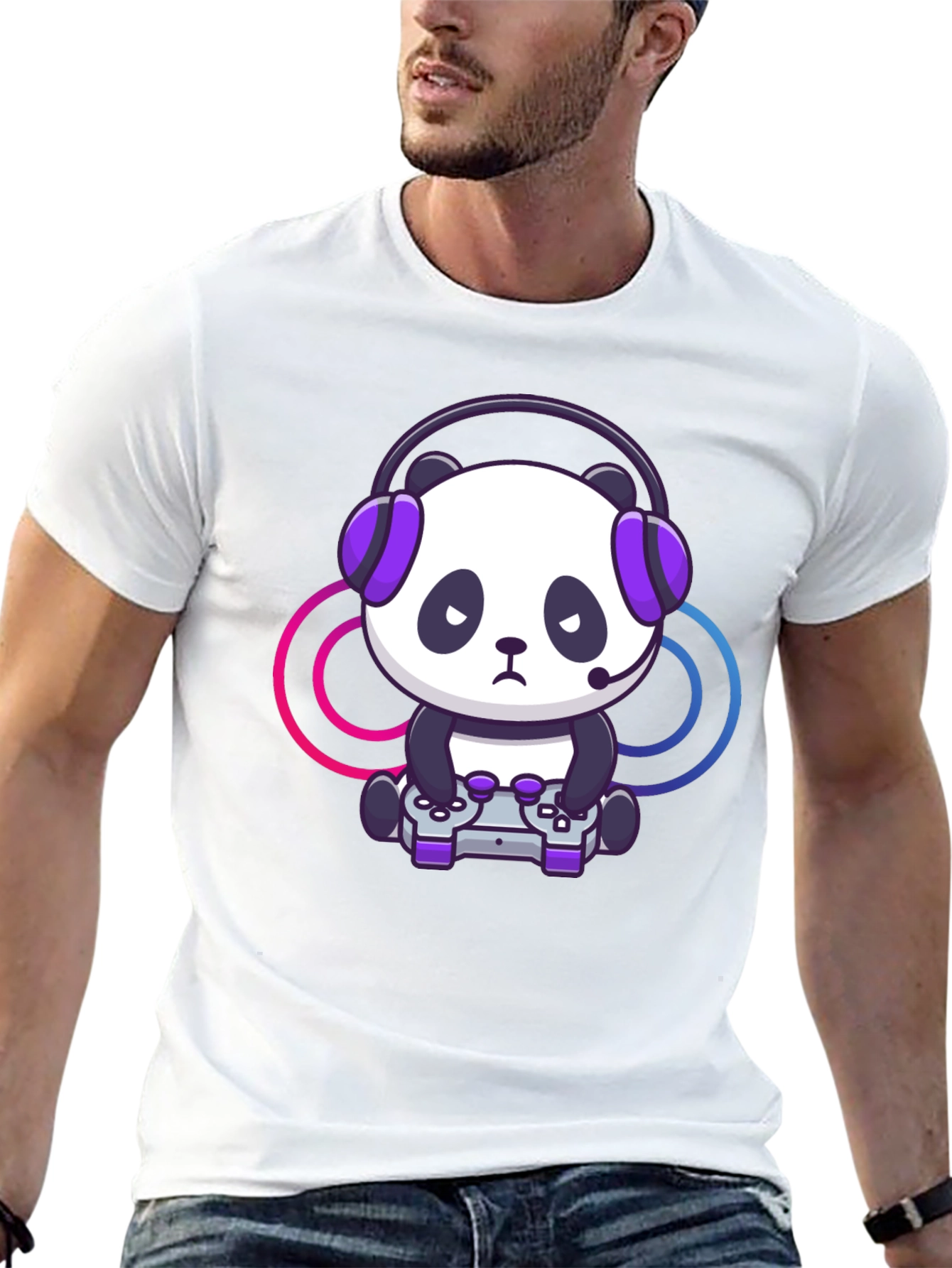 Black Gamer Panda Graphic T-Shirt - Black view 13