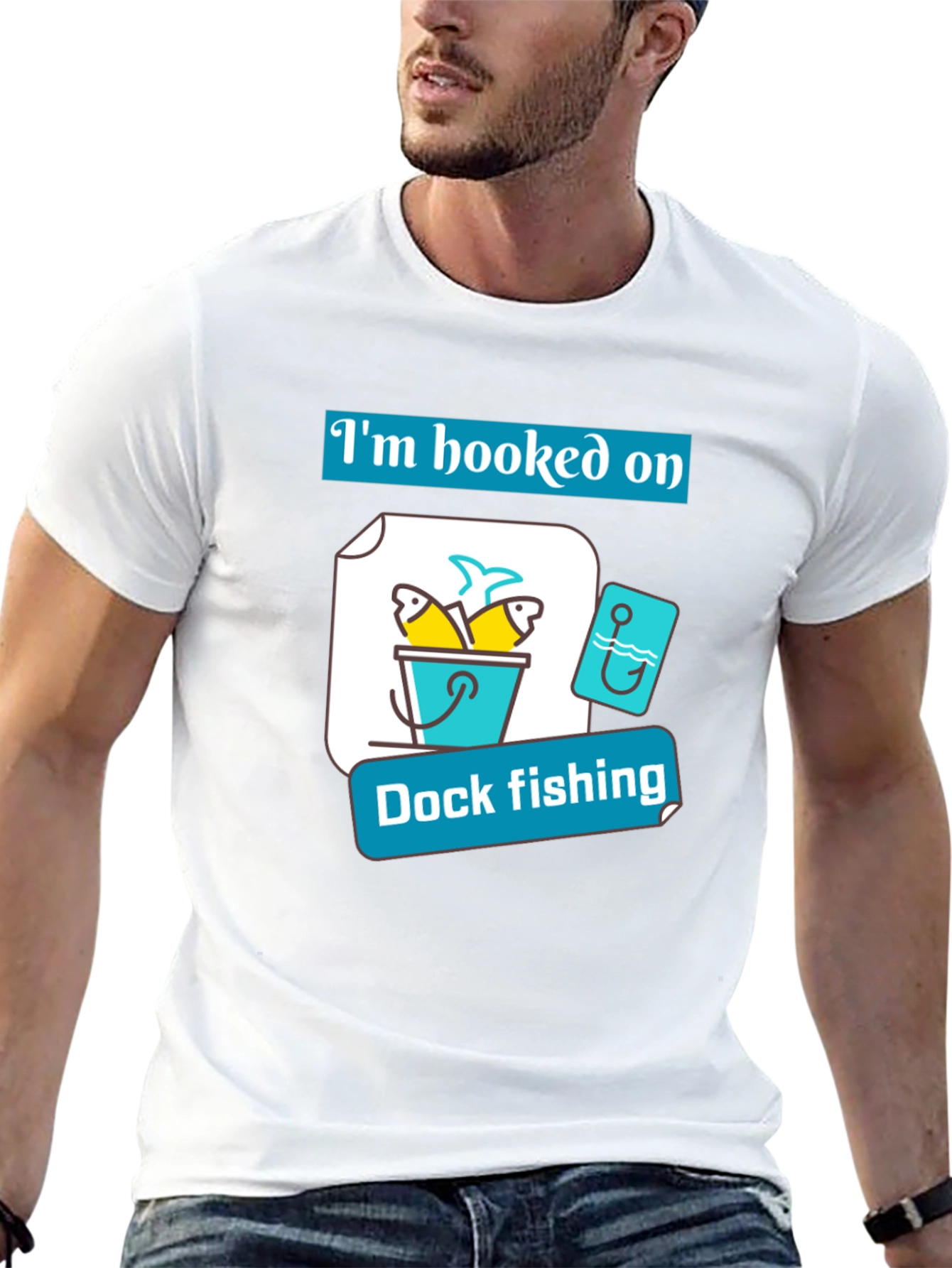 Black Hooked on Dock Fishing T-Shirt - Fisherman Gift view 13