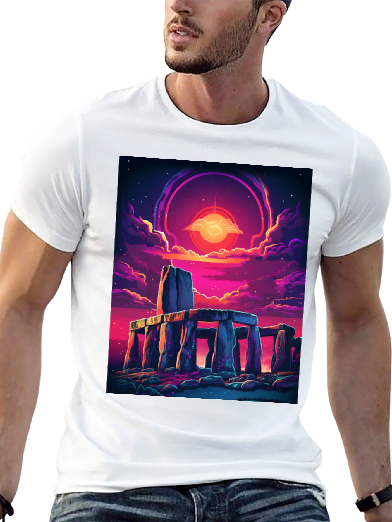 Black Stonehenge Sunset Graphic Tee - Black Cotton Blend view 13