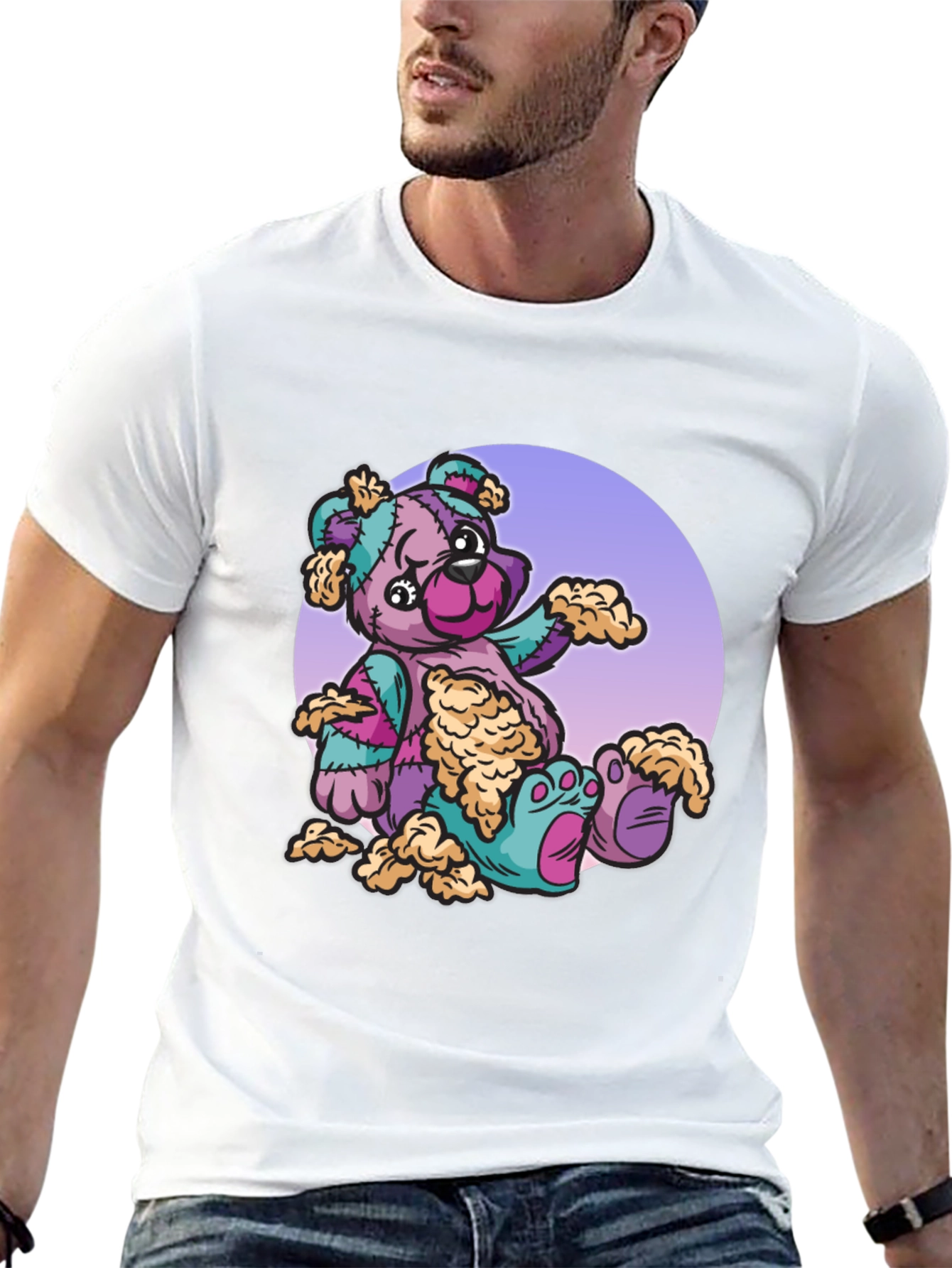 Black Ripped Patchwork Teddy Bear Graphic Tee view 13