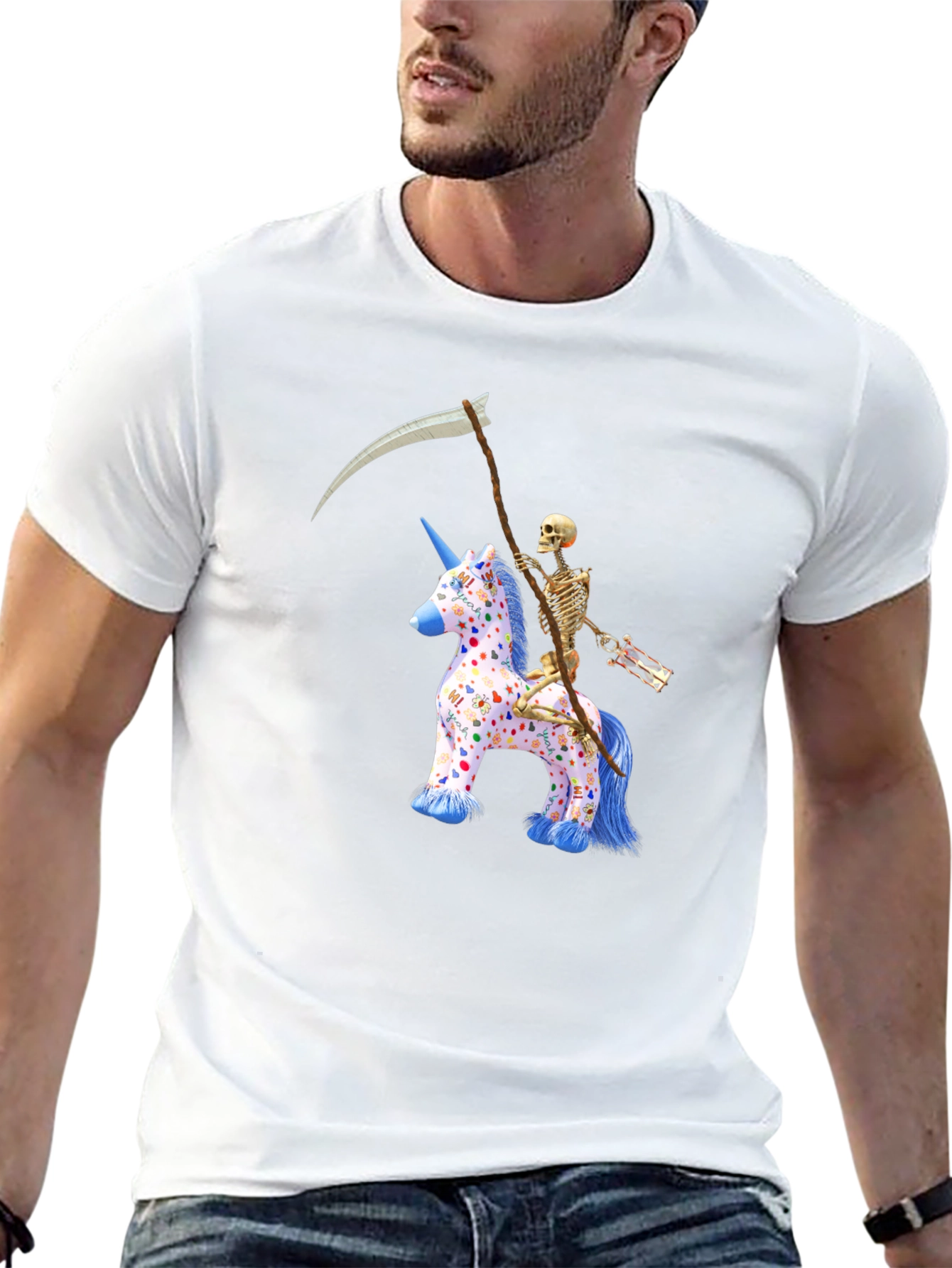 Black Skeleton Riding Unicorn T-Shirt view 13