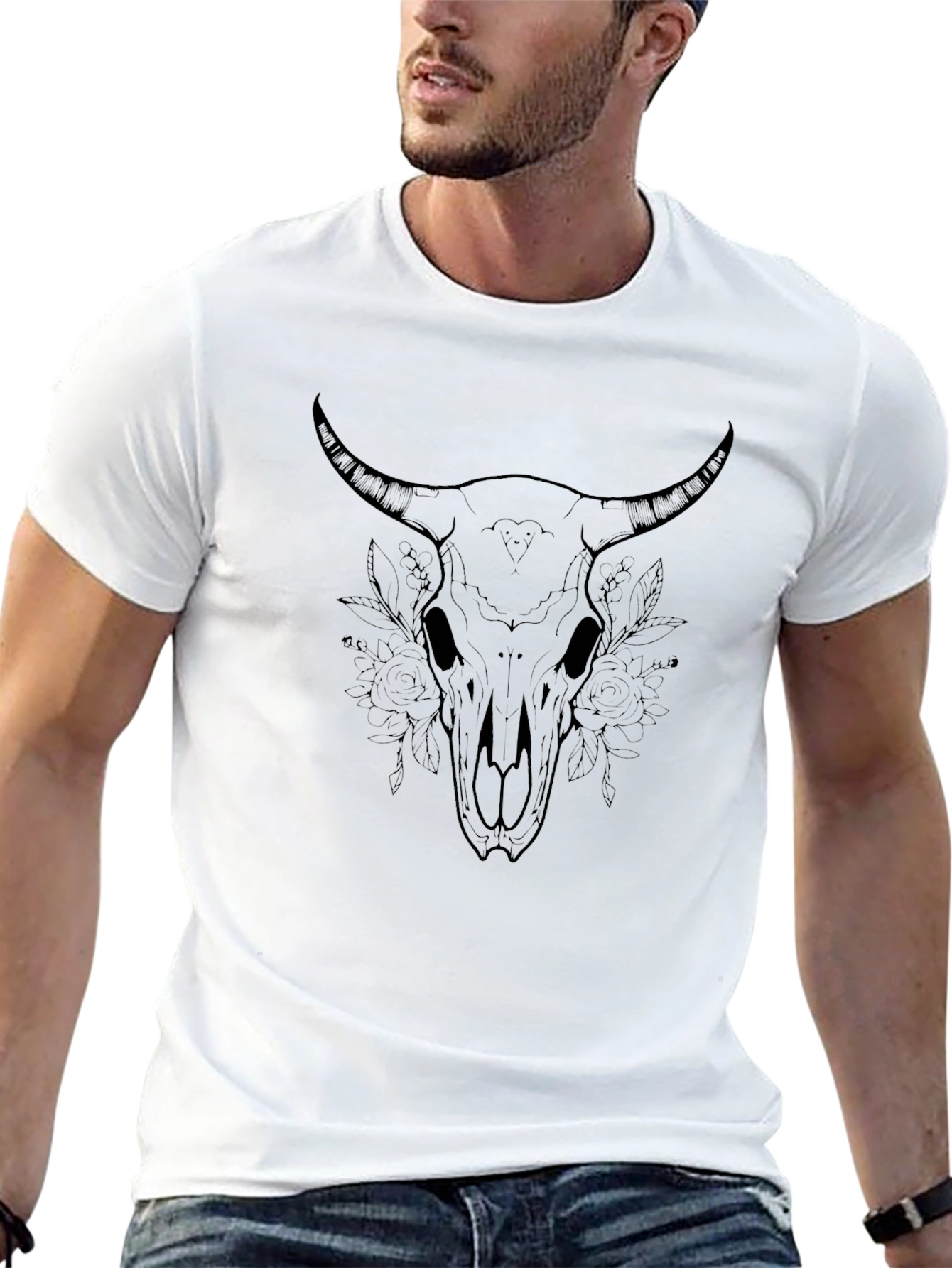 Black Black Bull Skull Graphic Tee - Stylish & Edgy view 13