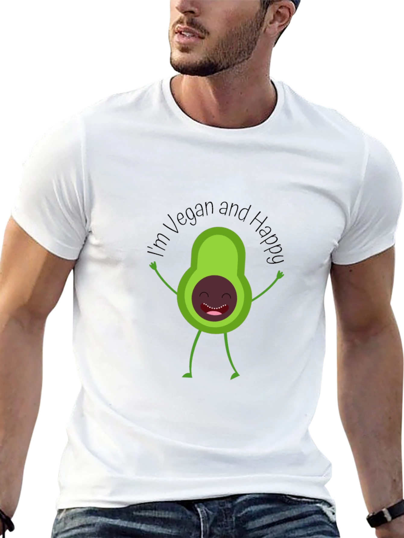 Black Vegan Avocado T-Shirt - "I'm Vegan and Happy" view 13
