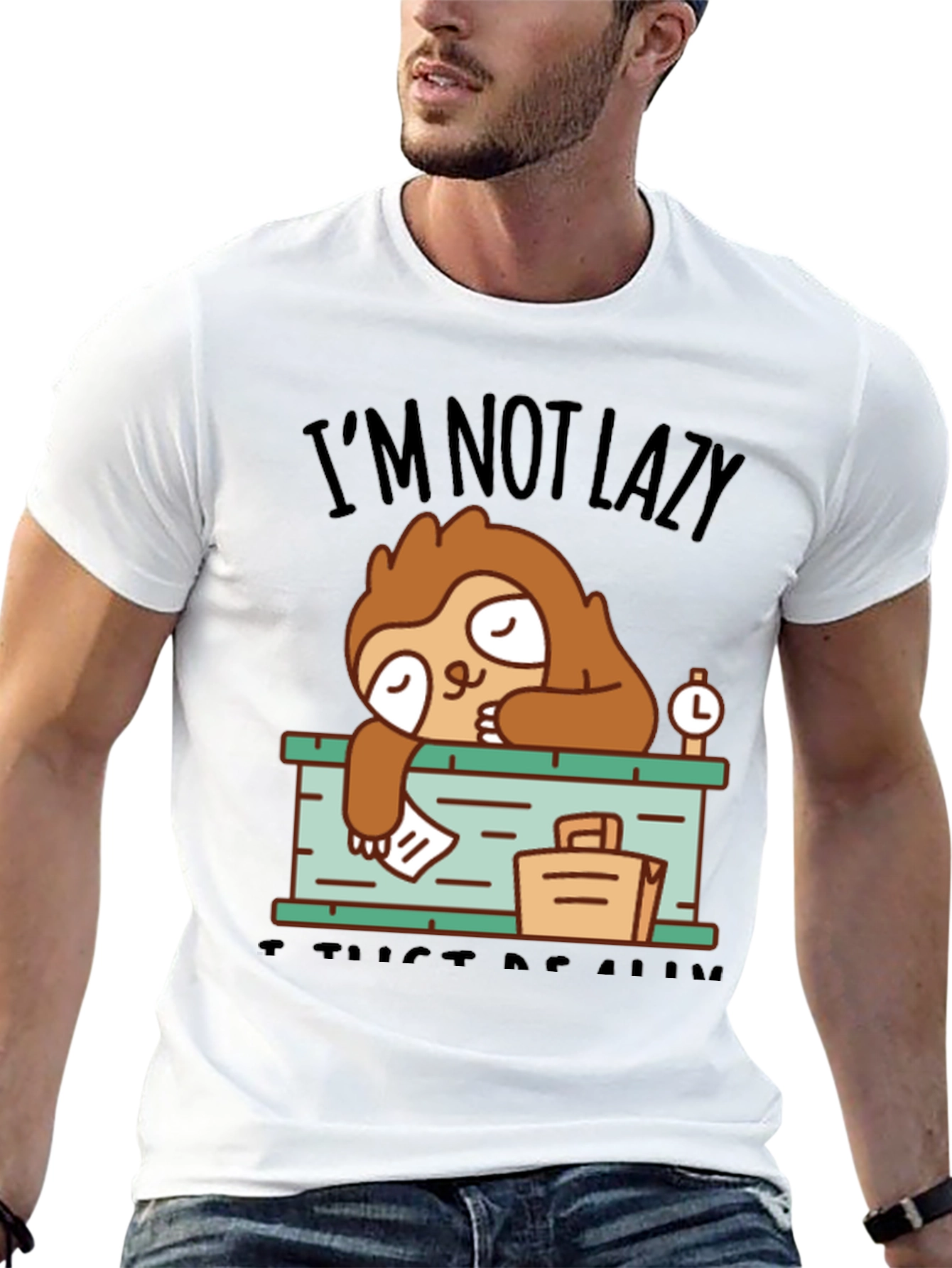 Black I'm Not Lazy Sloth T-Shirt view 13