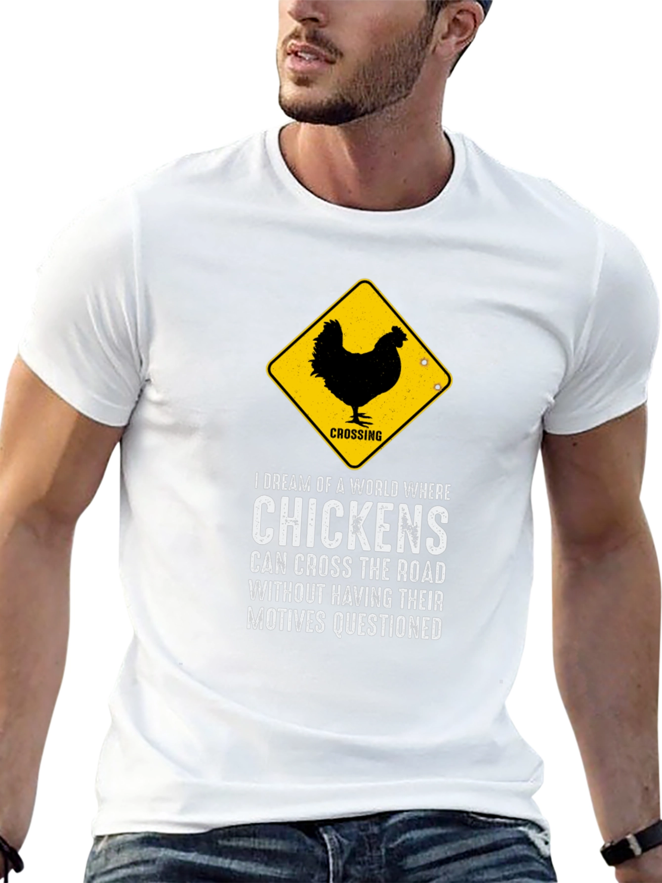 Black Chicken Crossing Graphic Tee - Funny Novelty T-Shirt view 13
