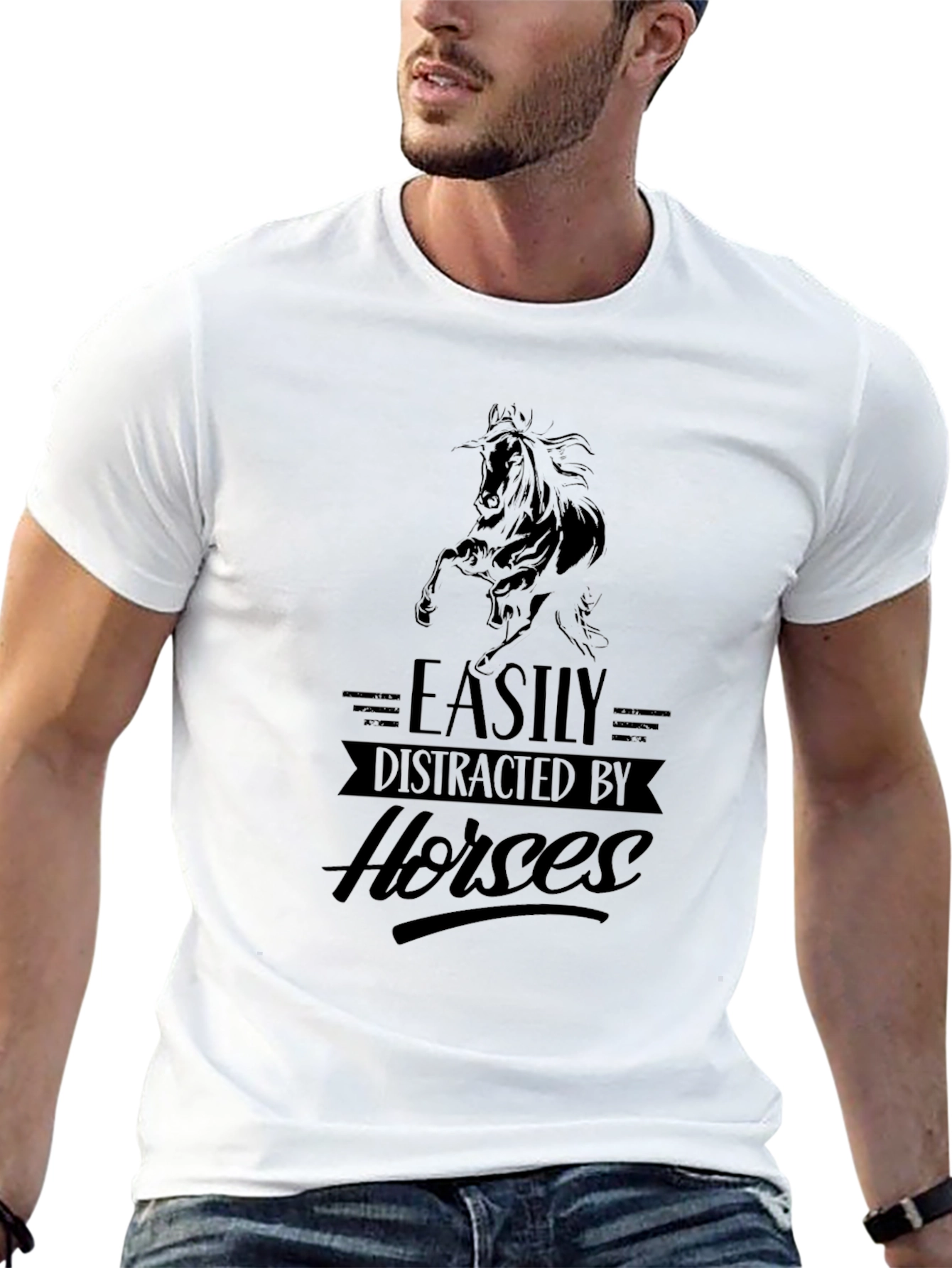Black Easily Distracted By Horses T-Shirt view 13