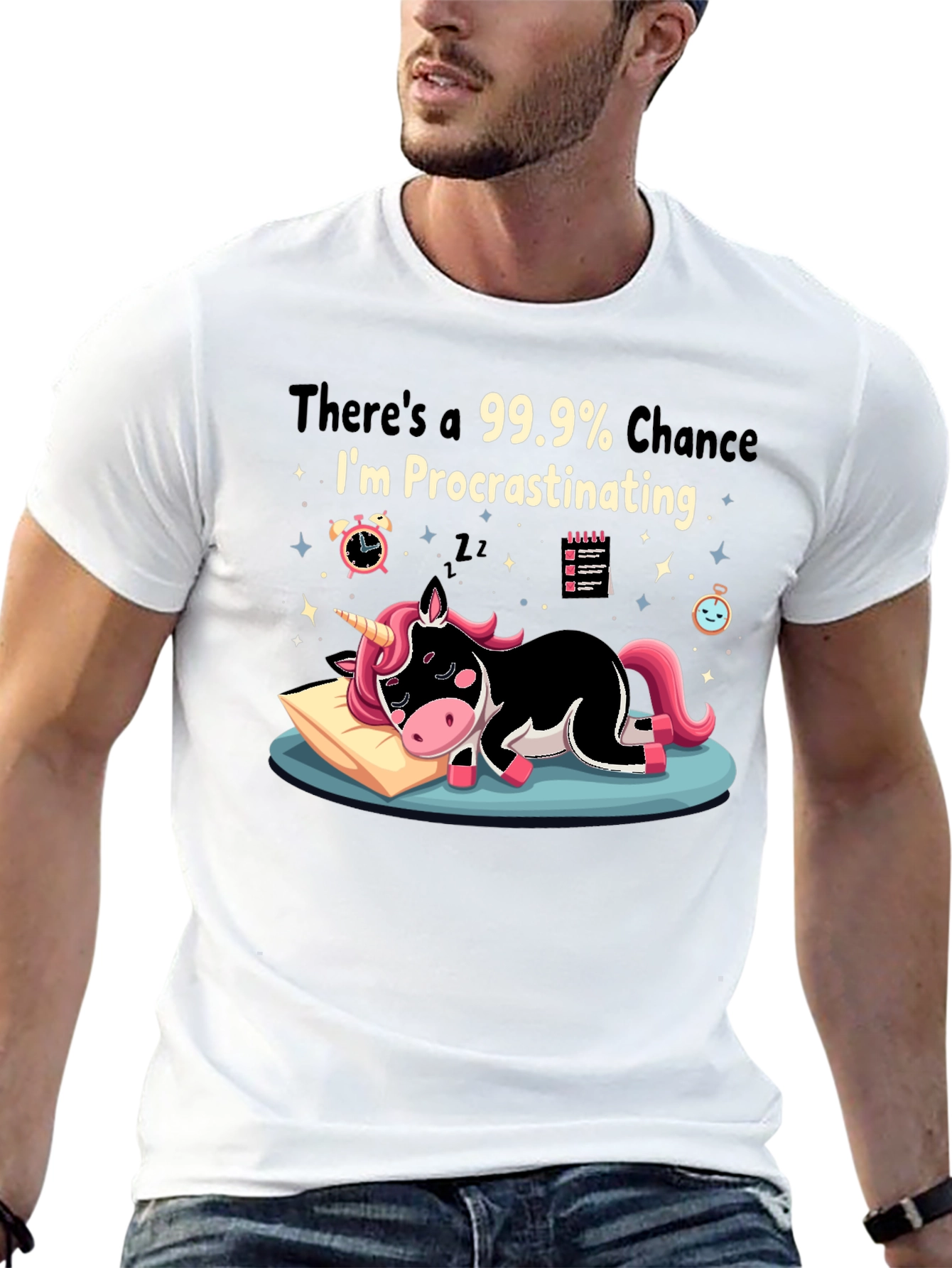 Black Procrastinating Unicorn Graphic Tee view 13