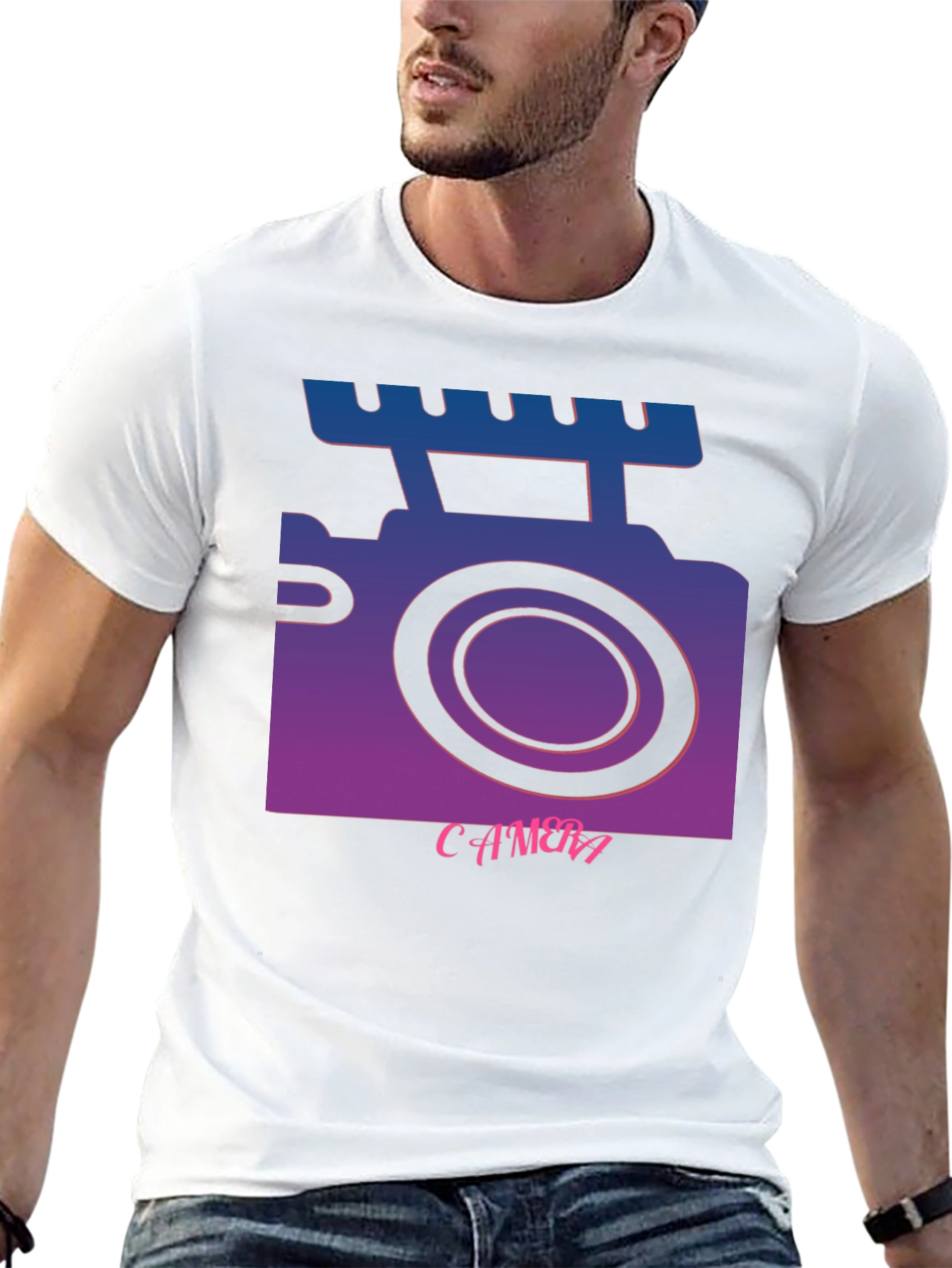 Black Retro Camera T-Shirt - Gradient Graphic Tee view 13