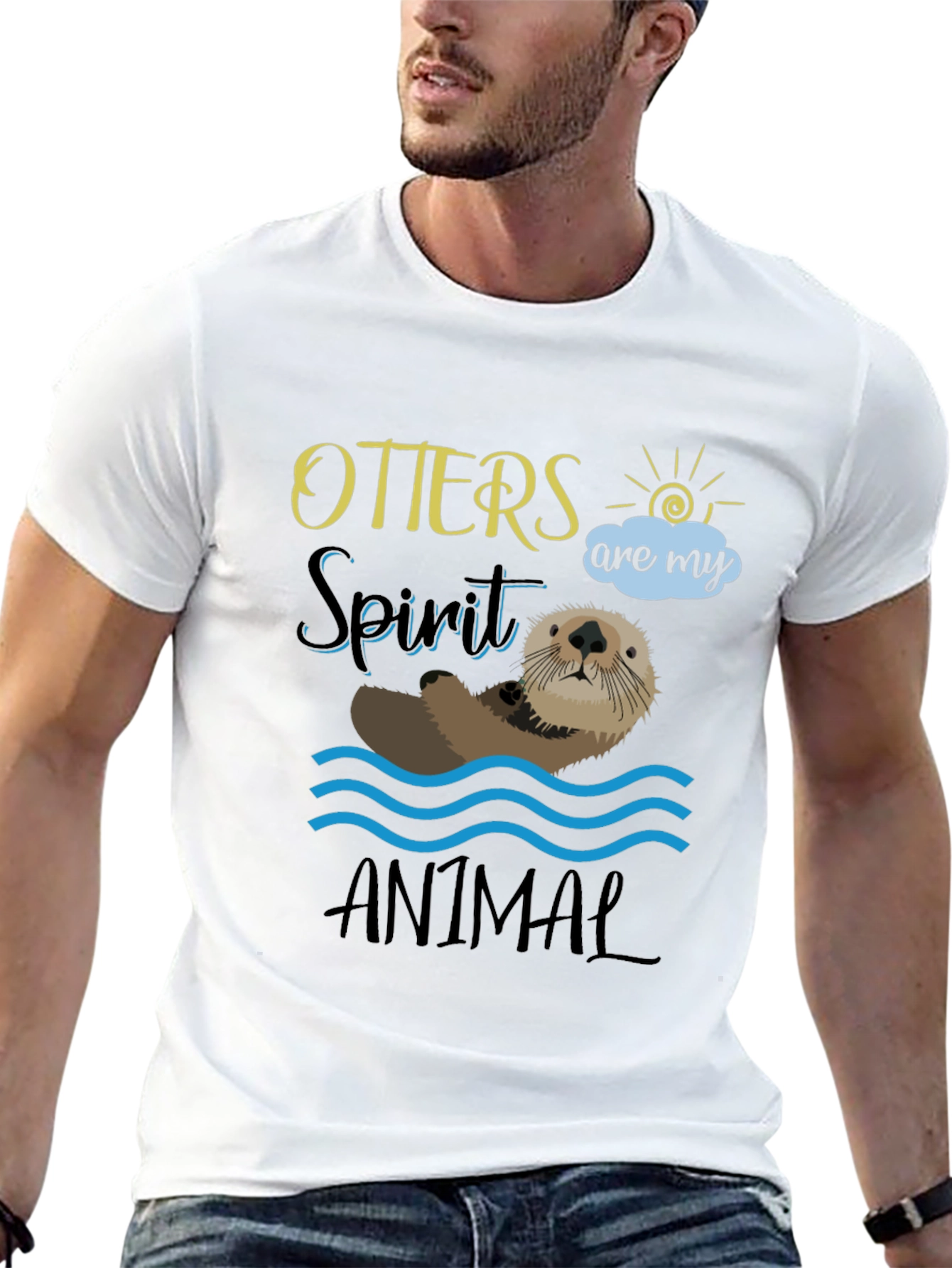Black Otter Spirit Animal Graphic Tee - Unisex Black T-Shirt view 13