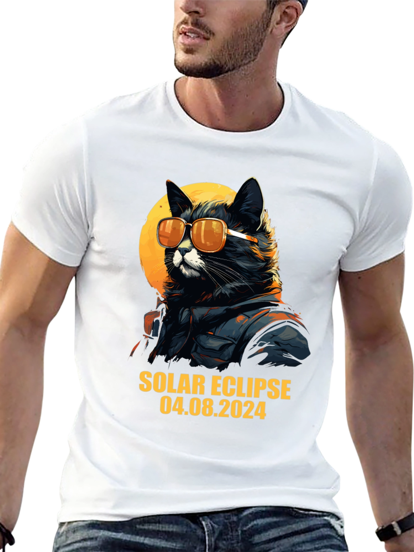 Black Solar Eclipse 2024 Cat T-Shirt view 13