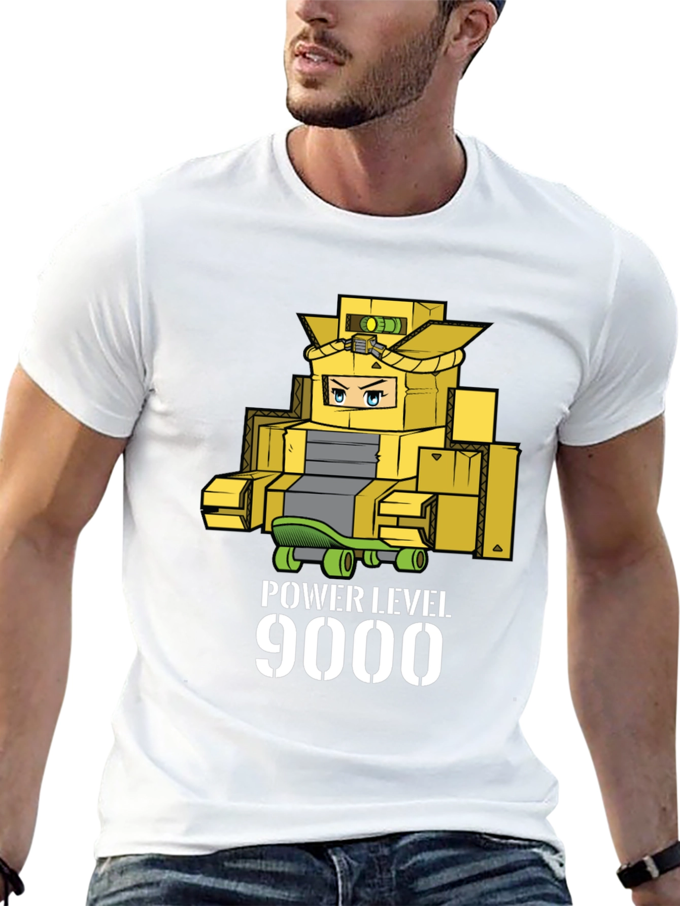 Black Power Level 9000 Cardboard Robot T-Shirt view 13