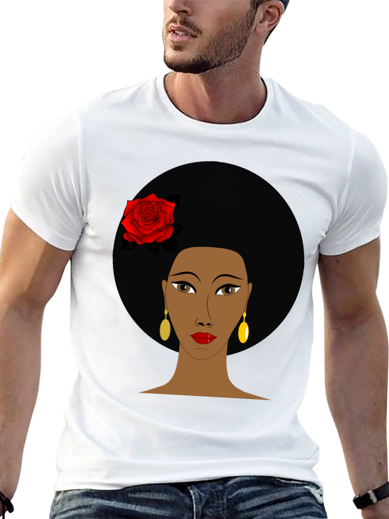 Black Afro Woman Rose Graphic Tee - Stylish Black T-Shirt view 13