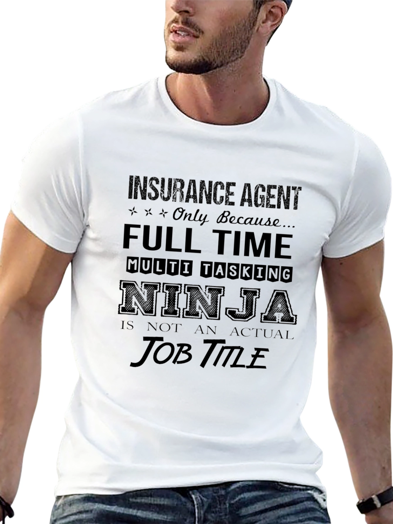 Black Insurance Agent Full Time Ninja Graphic Tee view 13
