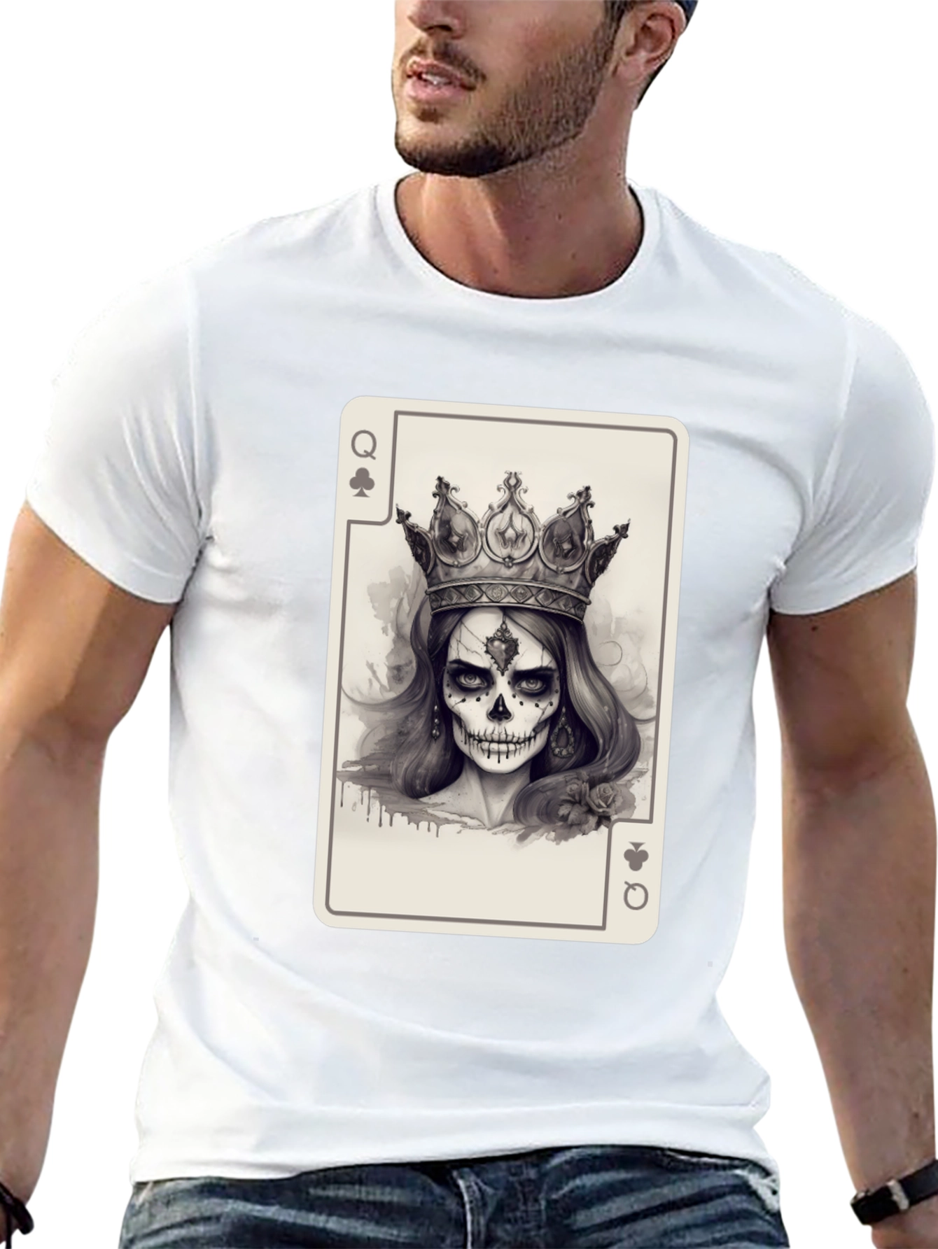 Queen of Spades Card Graphic Tee - Skull Crown - 13