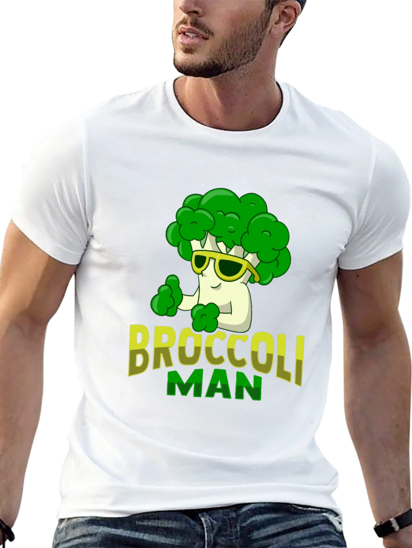 Black Broccoli Man Graphic T-Shirt - Funny Veggie Tee view 13