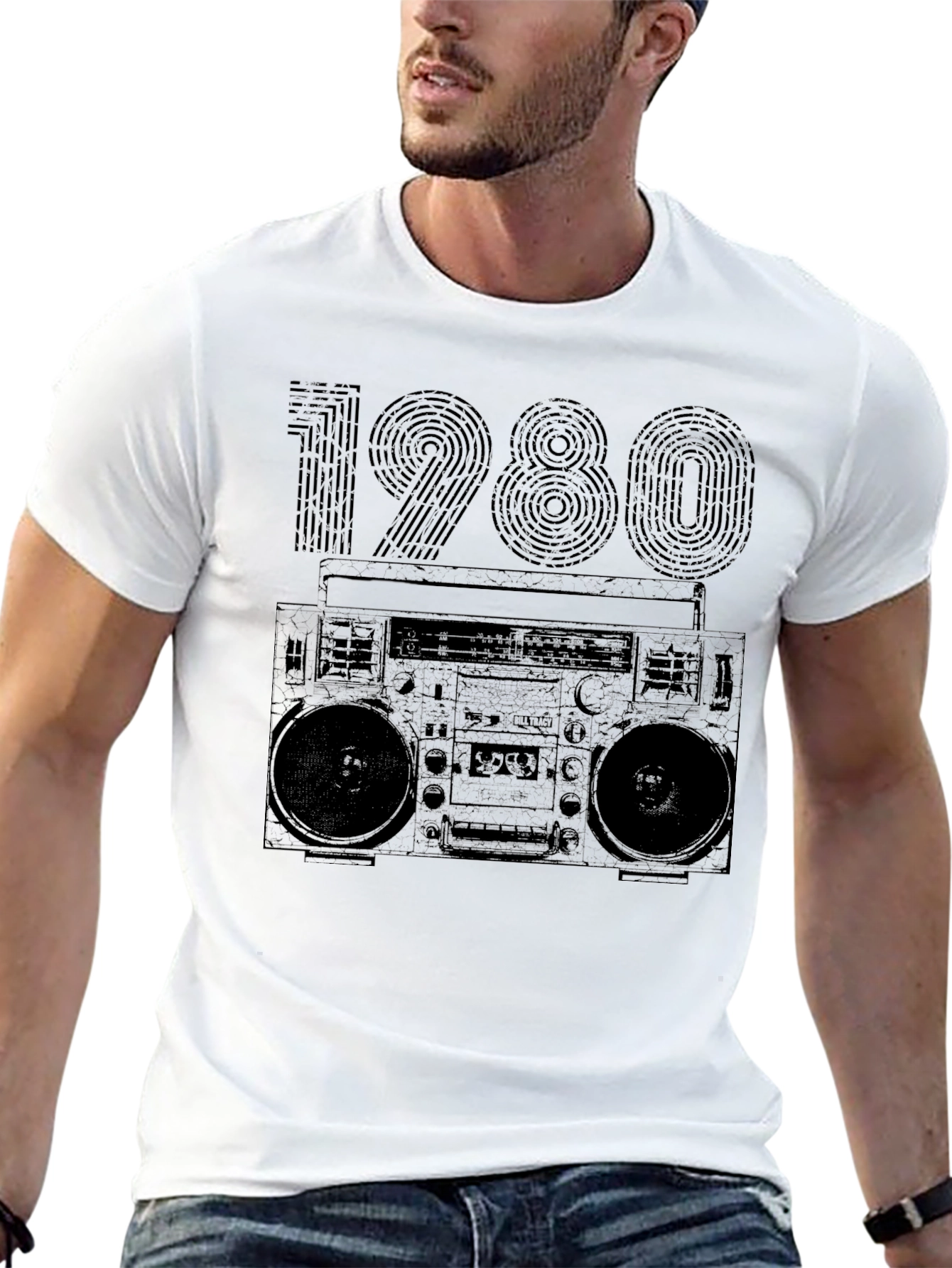 Black Vintage 1980s Boombox Graphic T-Shirt view 13