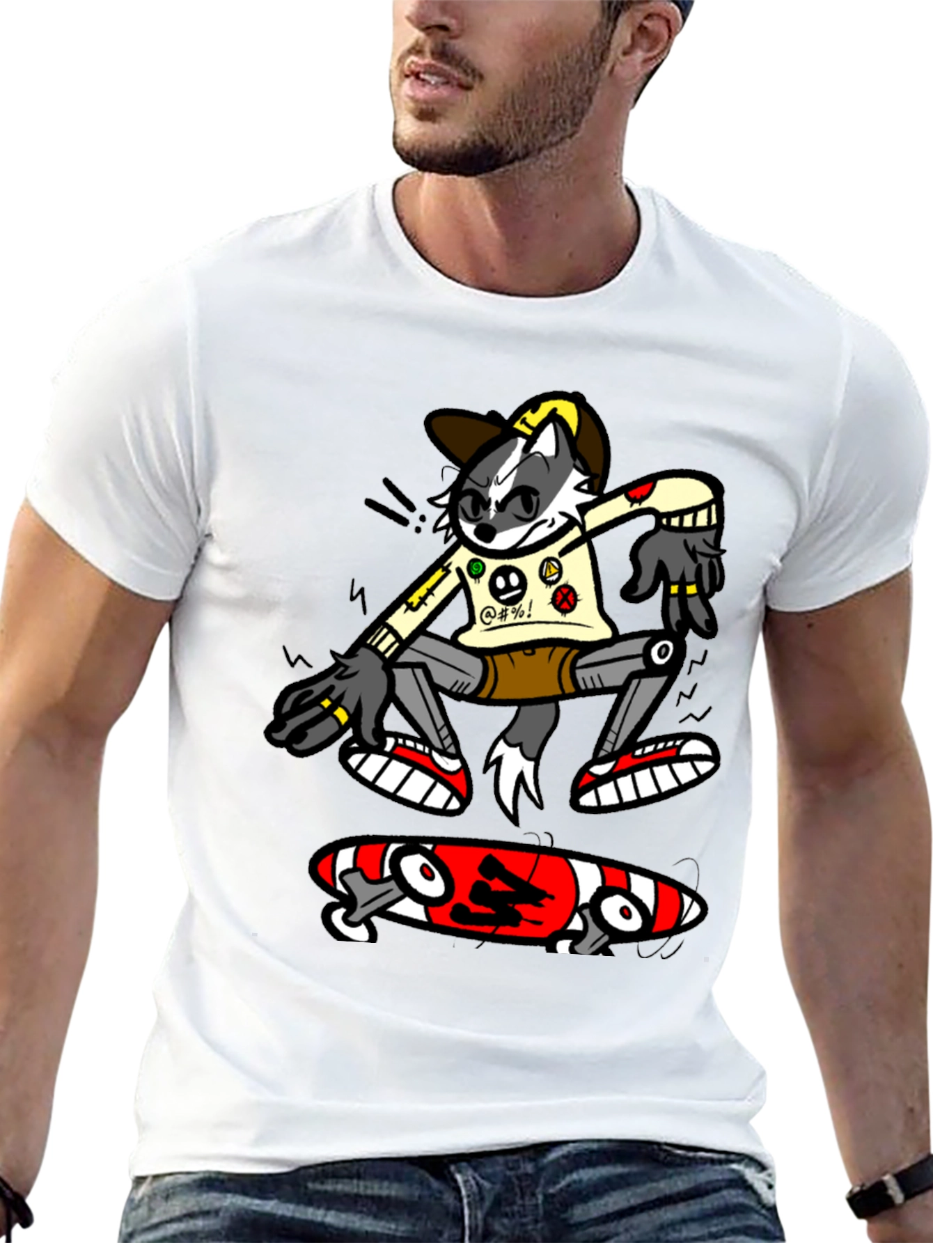 Black Cool Cartoon Skater Graphic Tee - Black Cotton T-Shirt view 13