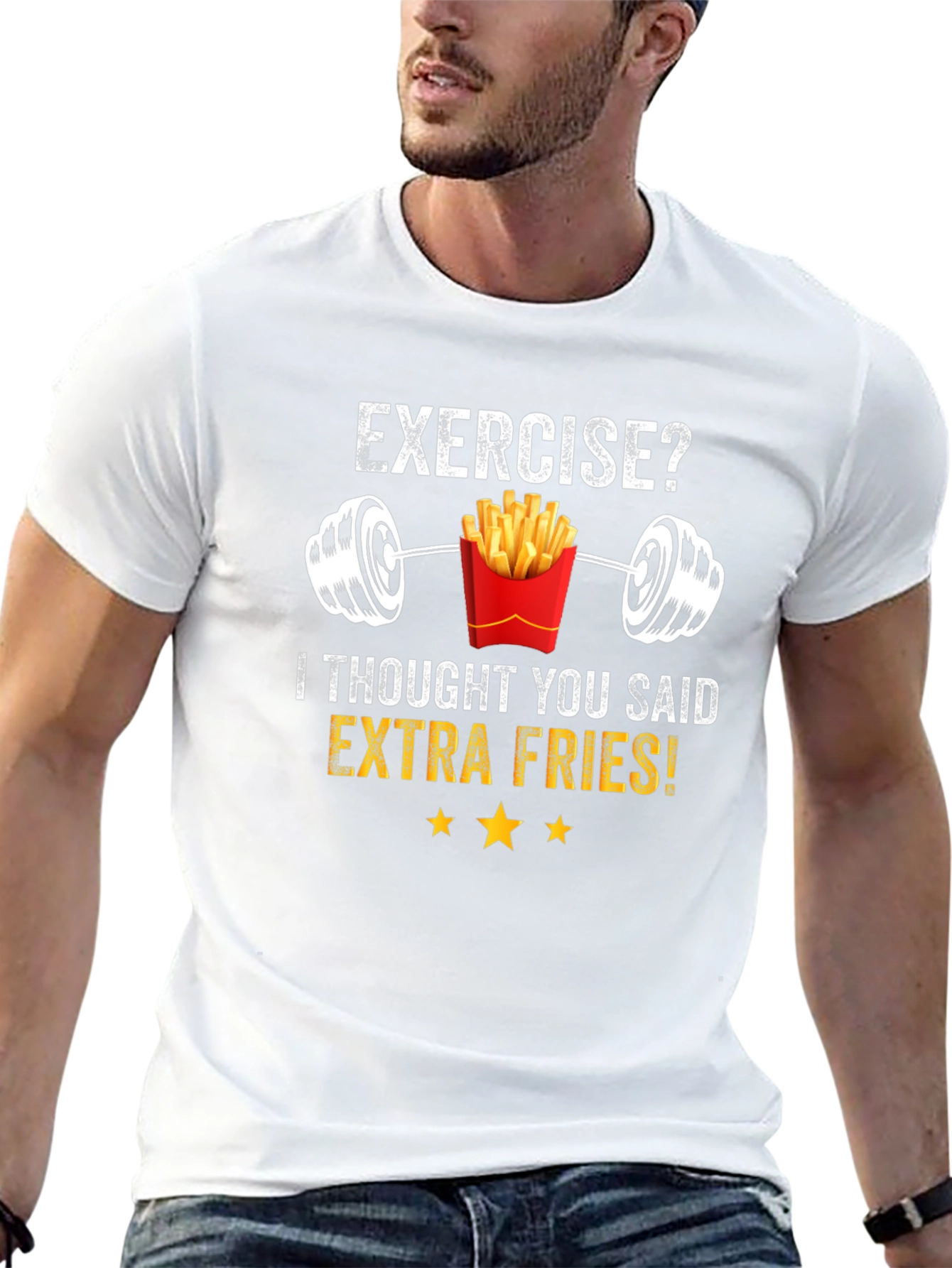 Black Funny Workout Gym French Fries Foodie T-Shirt view 13
